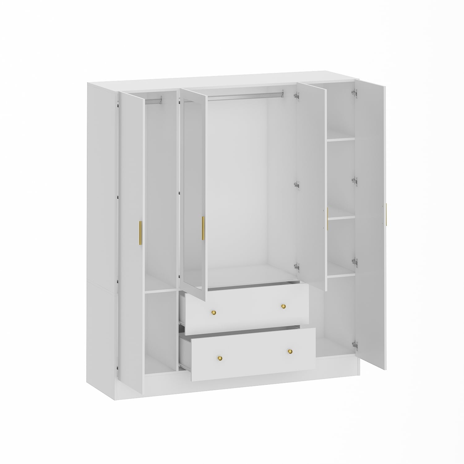 Wiawg 2 Door Wardrobe Armoire,Mirrored Closet Storage with Drawers and Shelves,White