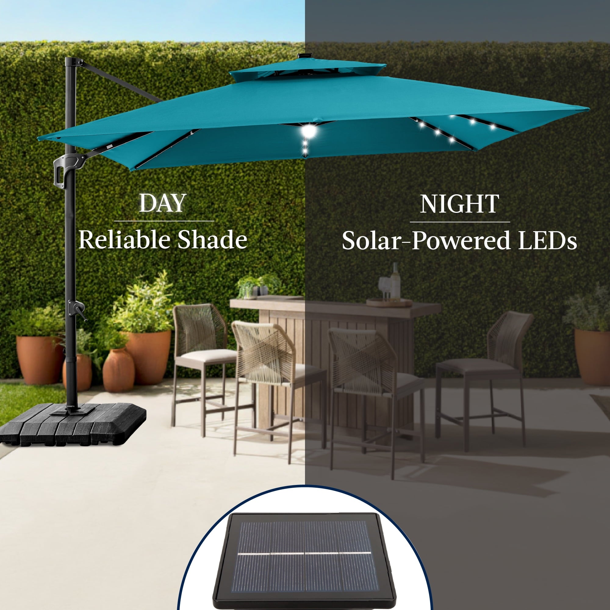 Best Choice Products 12x12ft 2-Tier Square Outdoor Solar LED Cantilever Umbrella w/ 360-Rotating Base   Gray