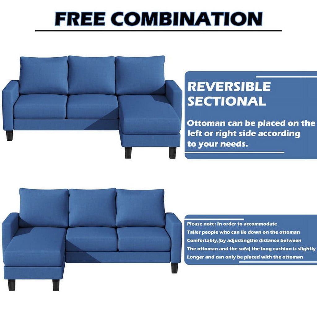 Homall Convertible Sectional Sofa Couch, Modern Linen Fabric L-Shaped Couch 3-Seat Sofa Sectional with Reversible Chaise for Small Living Room, Apartment and Small Space, Light Gray