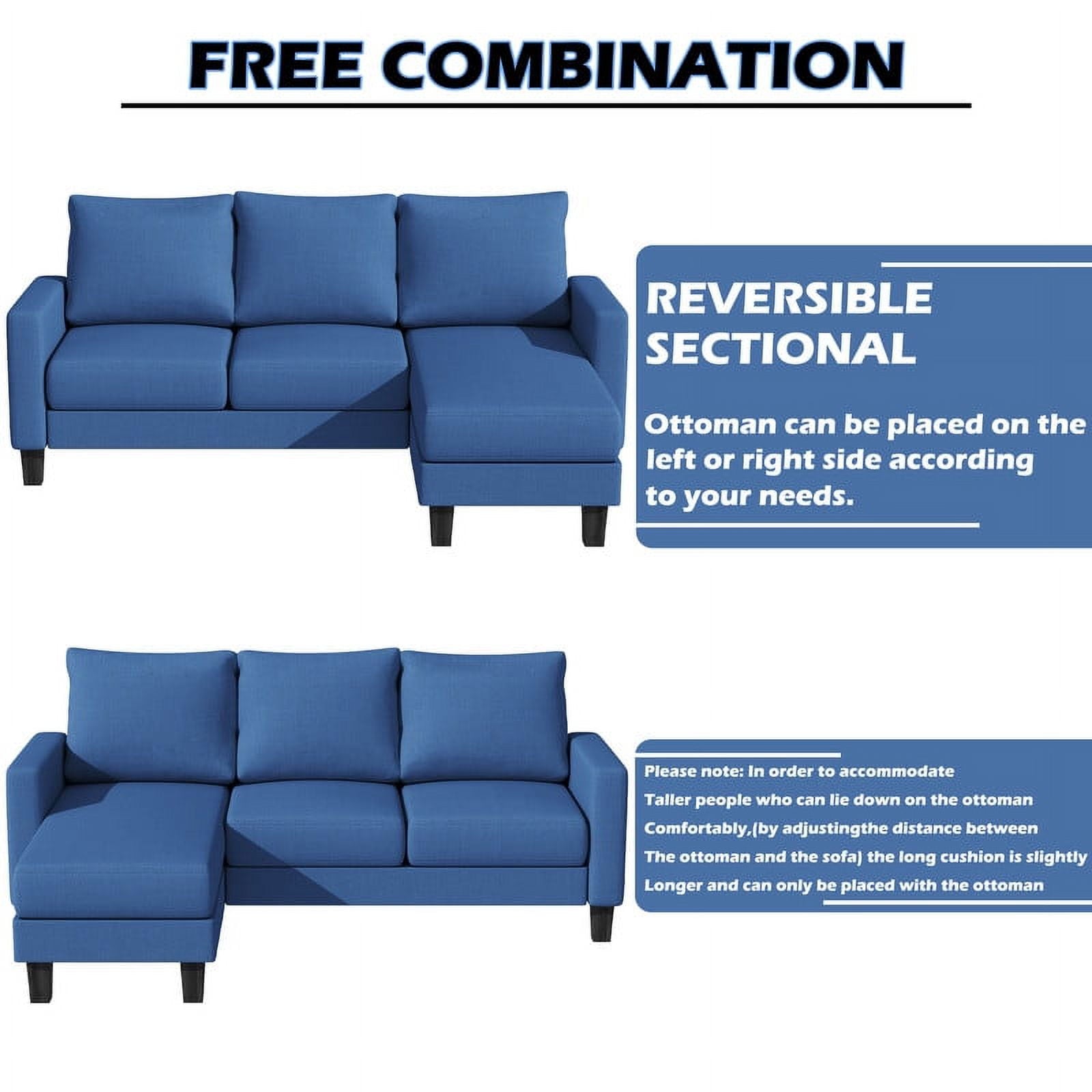 Homall Convertible Sectional Sofa Couch, Modern Linen Fabric L-Shaped Couch 3-Seat Sofa Sectional with Reversible Chaise for Small Living Room, Apartment and Small Space, Light Gray