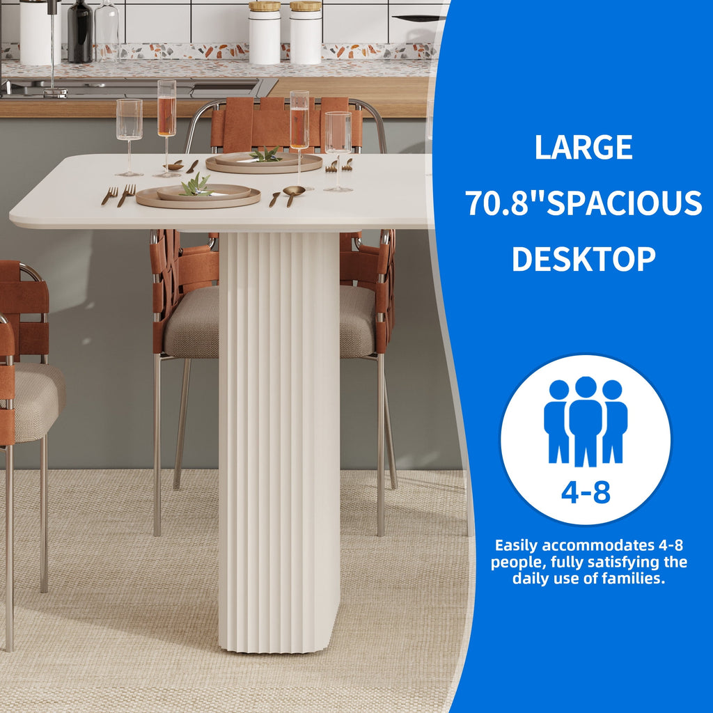 Dextrus 63  Modern Dining Table with Curved Wave Legs, Cream White Rectangular Kitchen Table for 4-6 Person, Dining Room Table for Gathering, Kitchen, Dining Living Room