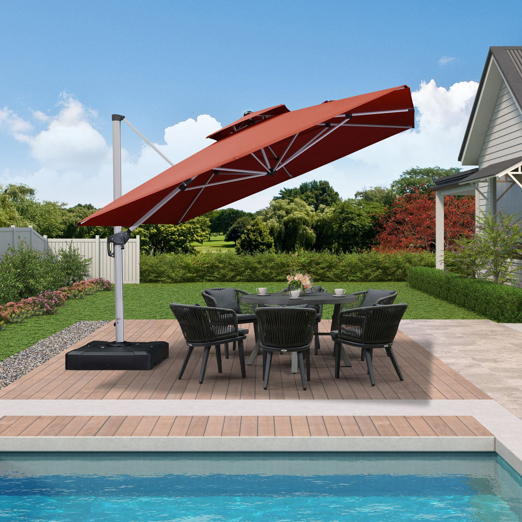 PURPLE LEAF 10 x 13FT Deluxe Rectangular Patio Umbrella, Large Offset Cantilever Umbrella with 360° Rotation, Gray