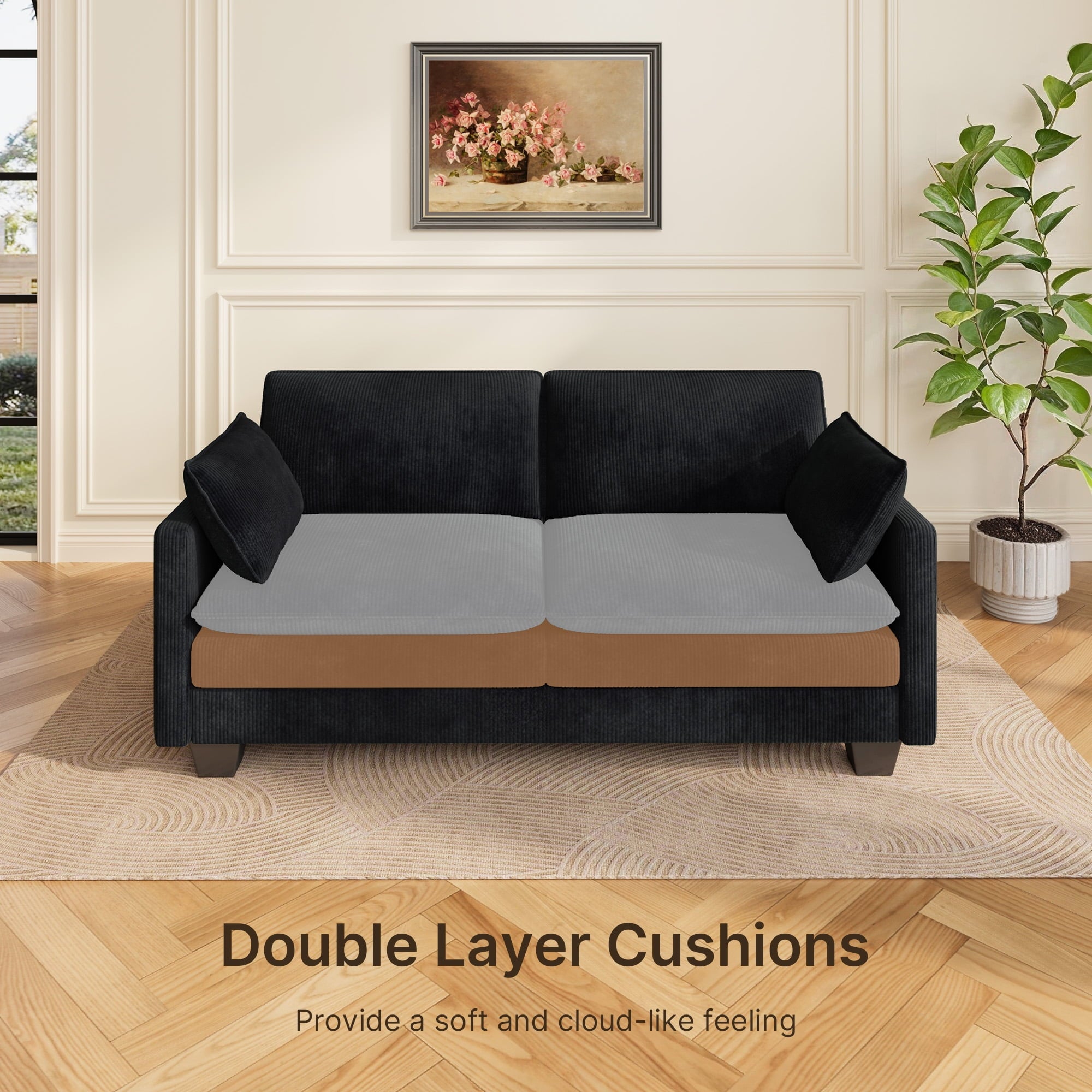 75’’ Cloud Couches for Living Room, Noelse L Shaped Modular Sofa with Deep Seats, 2 Seater Love Seat Couch with Removable Washable Corduroy Fabric for Living Room Bedroom and Apartment, Gray