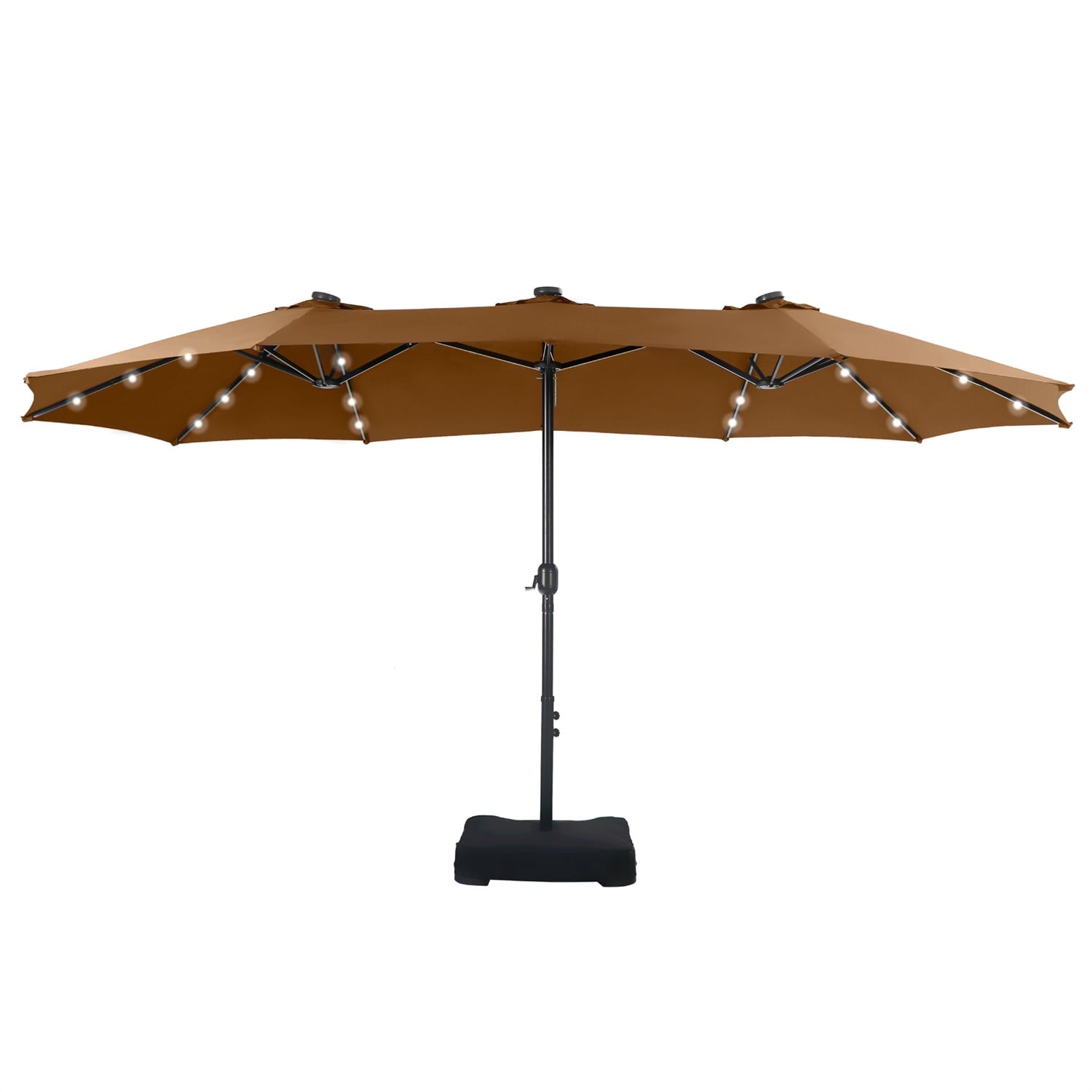 SUMMIT LIVING 15 FT Double-Sided Solar Patio Umbrella with Base Large Outdoor Umbrella with LED Solar Lights - Haze Blue