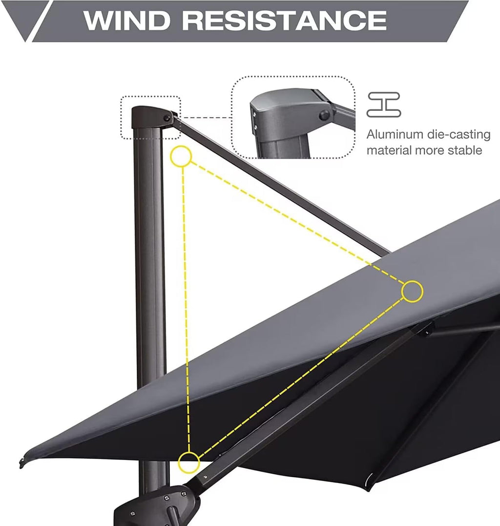 PURPLE LEAF Cantilever Umbrellas 12FT Square Large Patio Umbrella Offset Umbrella with 360°Rotation Tilting And Hanging Double Top, Grey