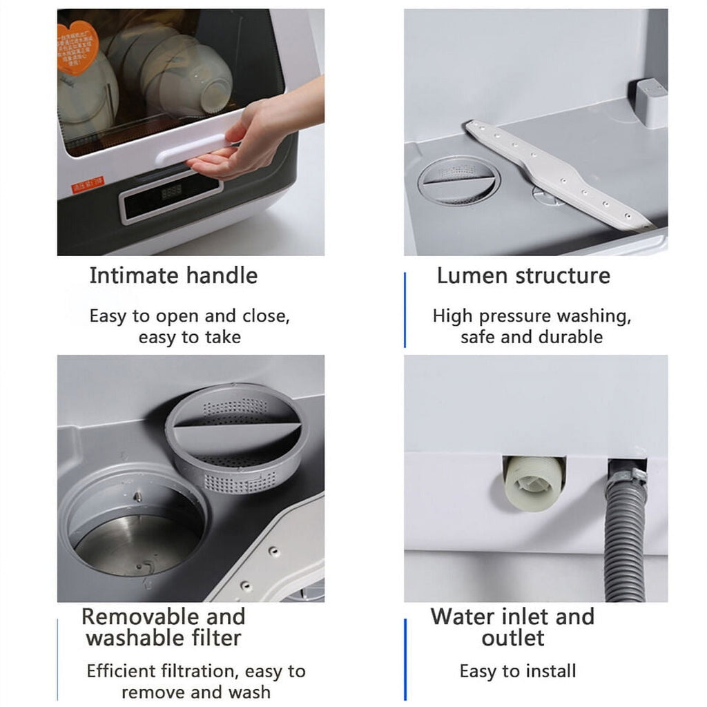 Portable Dishwasher Countertop, Compact Dishwasher W/75°C Air-Dry Function, 3 Washing Programs Mini Dish Washer for Apartments
