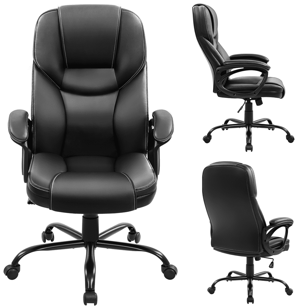Alden Design Faux Leather Swivel Office Chair with Ergonomic High Back for Home Office, Black