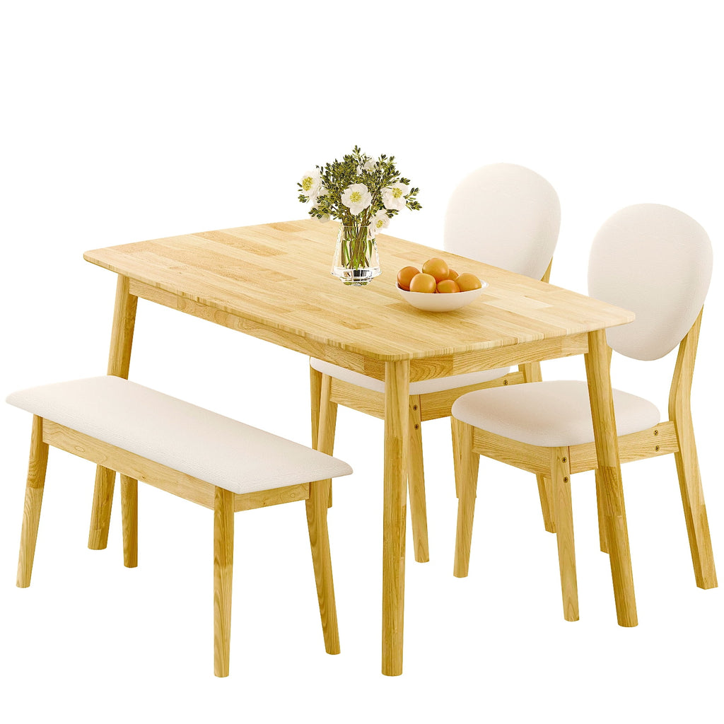 Ktaxon Solid Wood Dining Table Set for 4, Mid-Century Dining Room Table with 2 Padded Chairs & Bench, 47.3 Dining Room Set for 4 Family Use, Natural