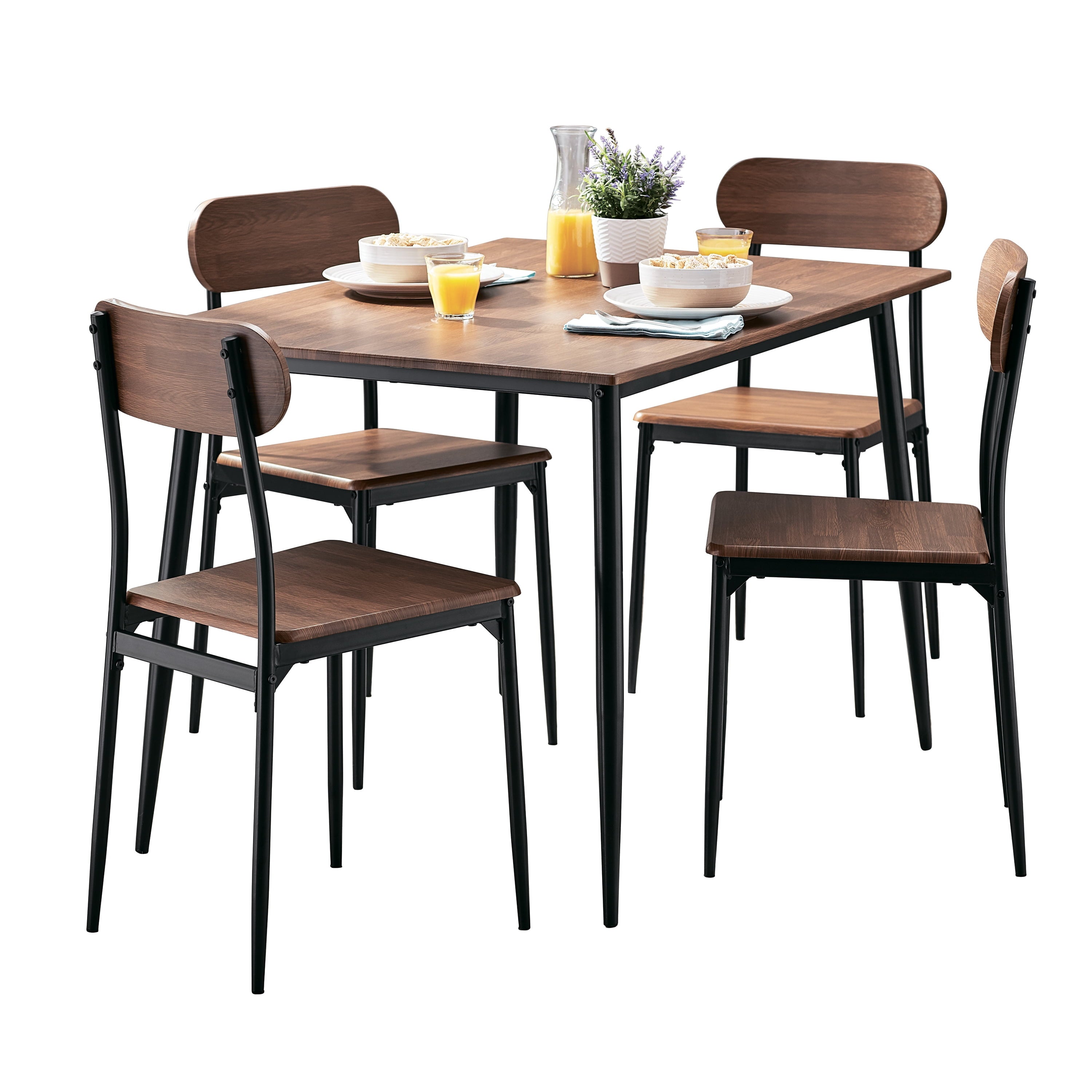 Mainstays 5-Piece Modern Wood & Metal Dining Room Set, Walnut Color for Indoor