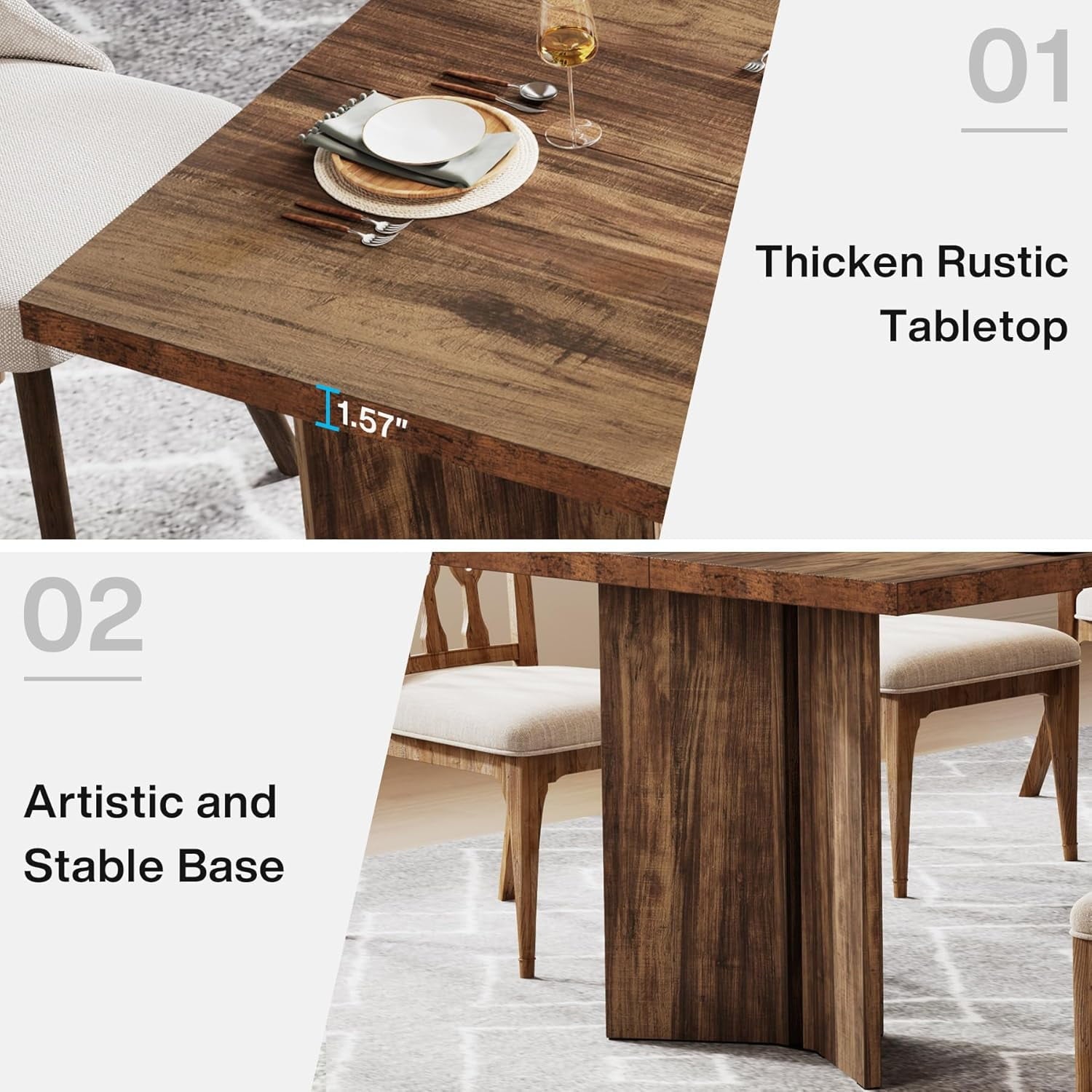 Tribesigns 63 Dining Room Table for 4-6, Wood Rustic Dinner Table for Kitchen, Dark Brown