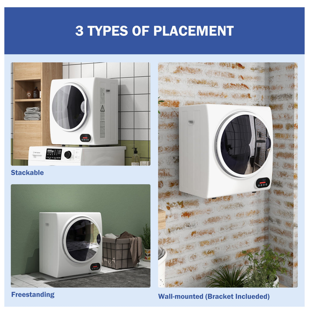 Portable Clothes Dryer 1.5 cu ft, Compact Laundry Dryer for Apartments, 850W Electric Dryer with Intelligent Drying, White