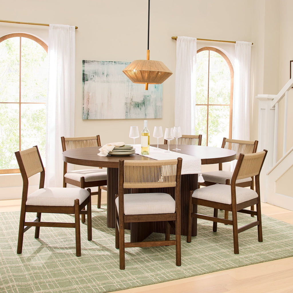 Better Homes & Gardens Lillian Fluted Round Expandable Dining Table, Walnut Finish
