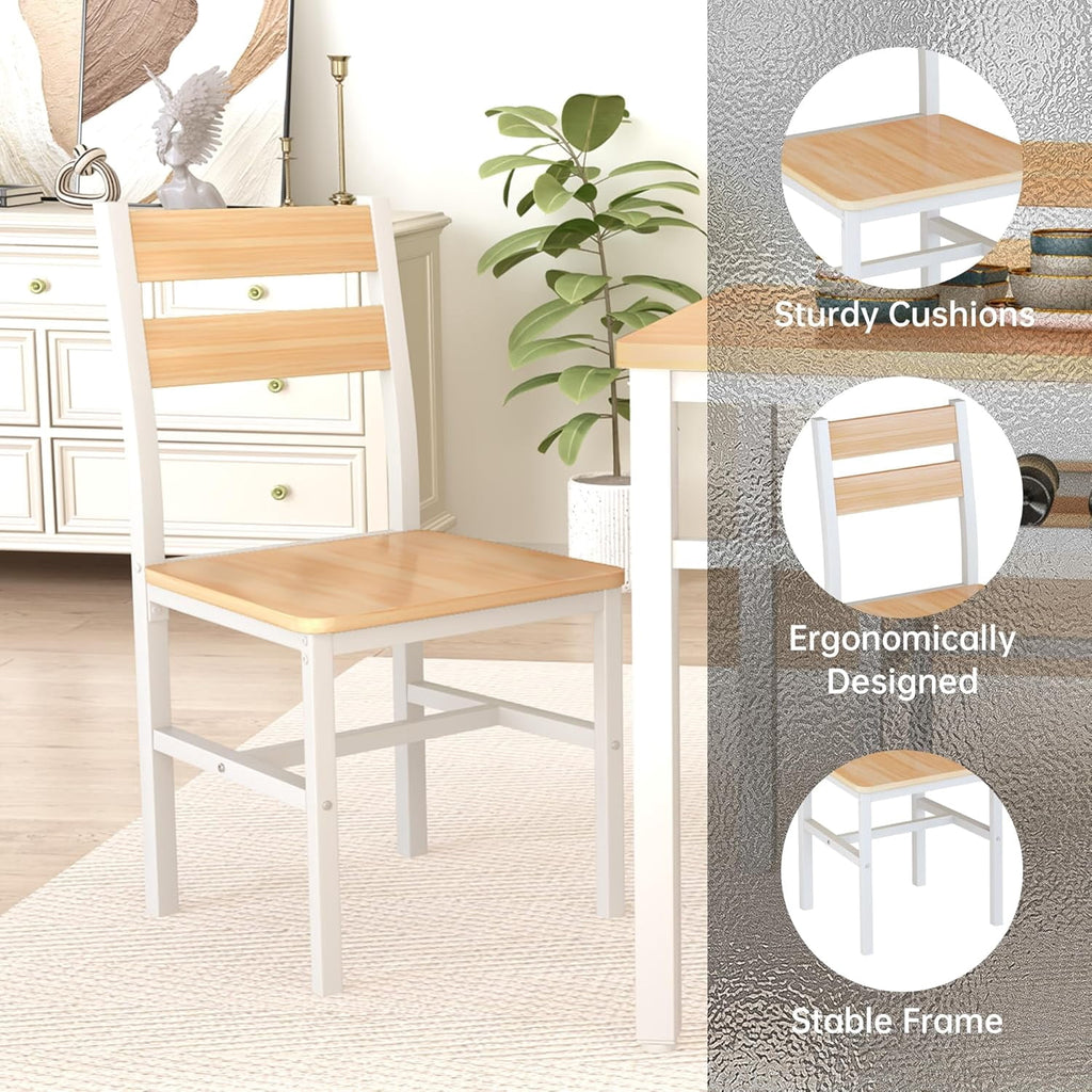 LinkRomat Dining Table Set for 4, Farmhouse Kitchen Table with 4 Wood Chairs, Dining Room Set for Breakfast Nook, Small Places, Restaurant, Gray