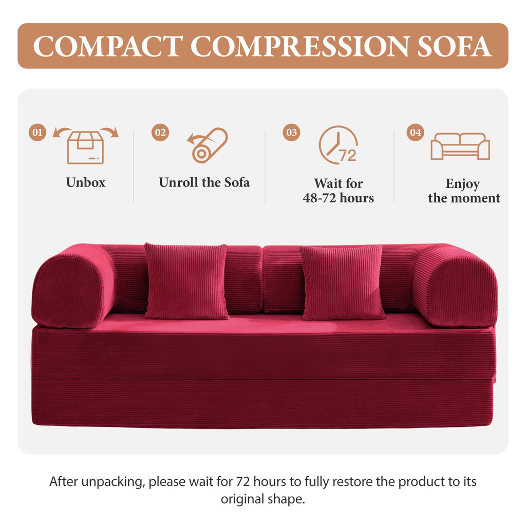 COOLHUT 63 W Combination Sofa, High Rebound Density Foam Sofa Couch, Two Forms Floor Couch Three Seats Sofa Bed for Living Room, Bedroom, Green