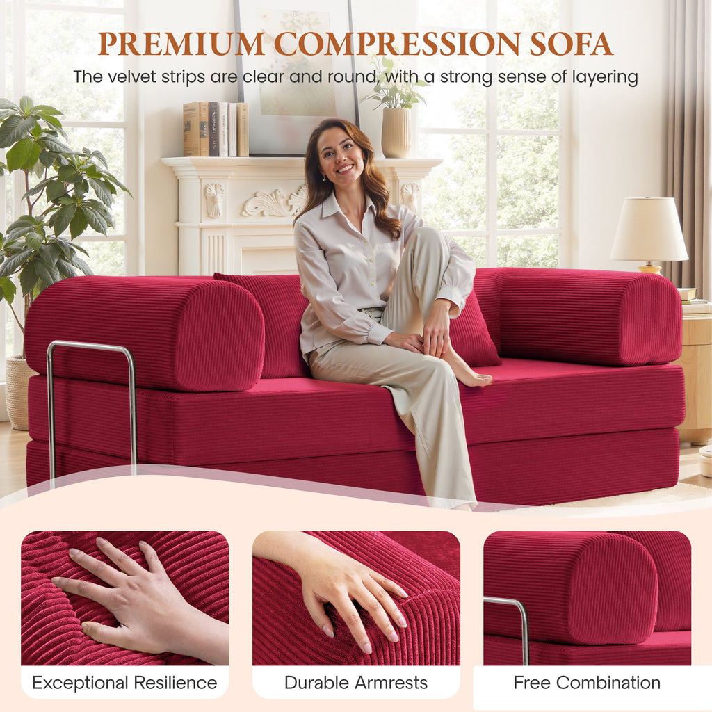 COOLHUT 63 W Combination Sofa, High Rebound Density Foam Sofa Couch, Two Forms Floor Couch Three Seats Sofa Bed for Living Room, Bedroom, Green