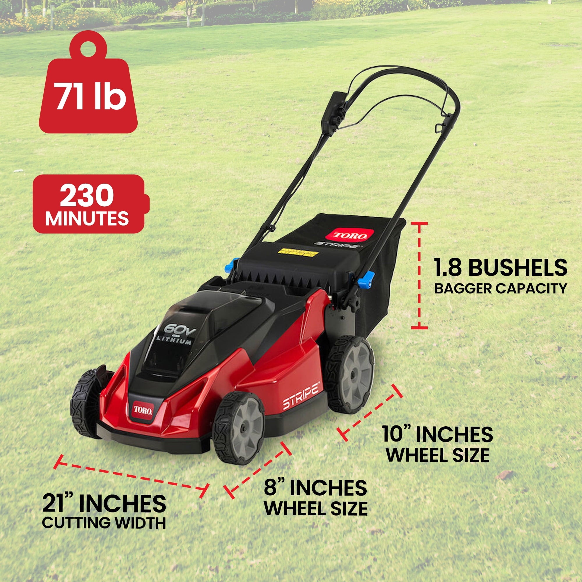 TORO Foldable 21-Inch Stripe Electric Self Propelled Lawn Mower 60-Volt