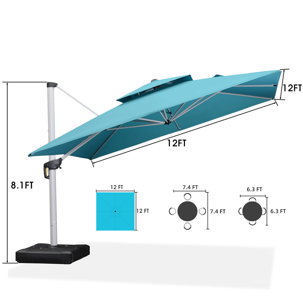 PURPLE LEAF 10 x 13FT Deluxe Rectangular Patio Umbrella, Large Offset Cantilever Umbrella with 360° Rotation, Gray