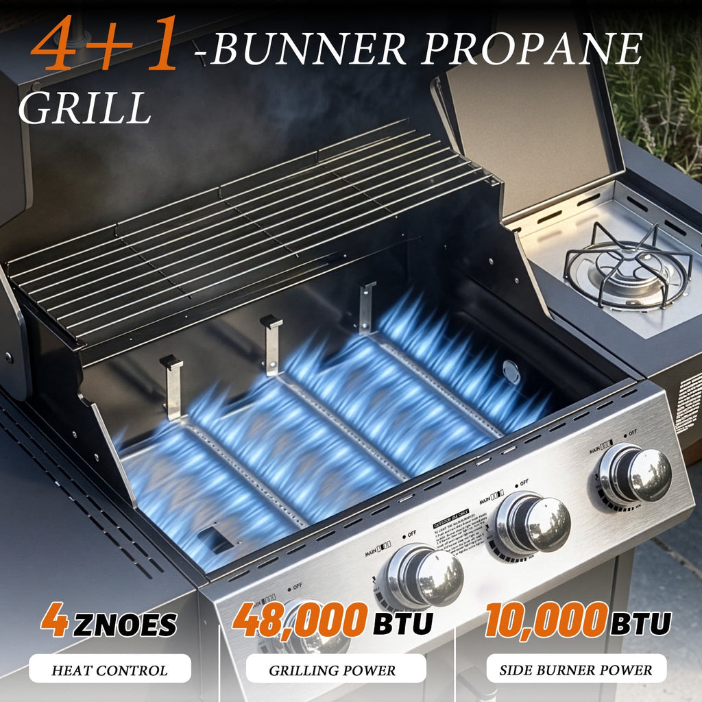 Ktaxon 4 Burner Propane Grill Gas Stove 58000 BTU with Side Stove,Wheels