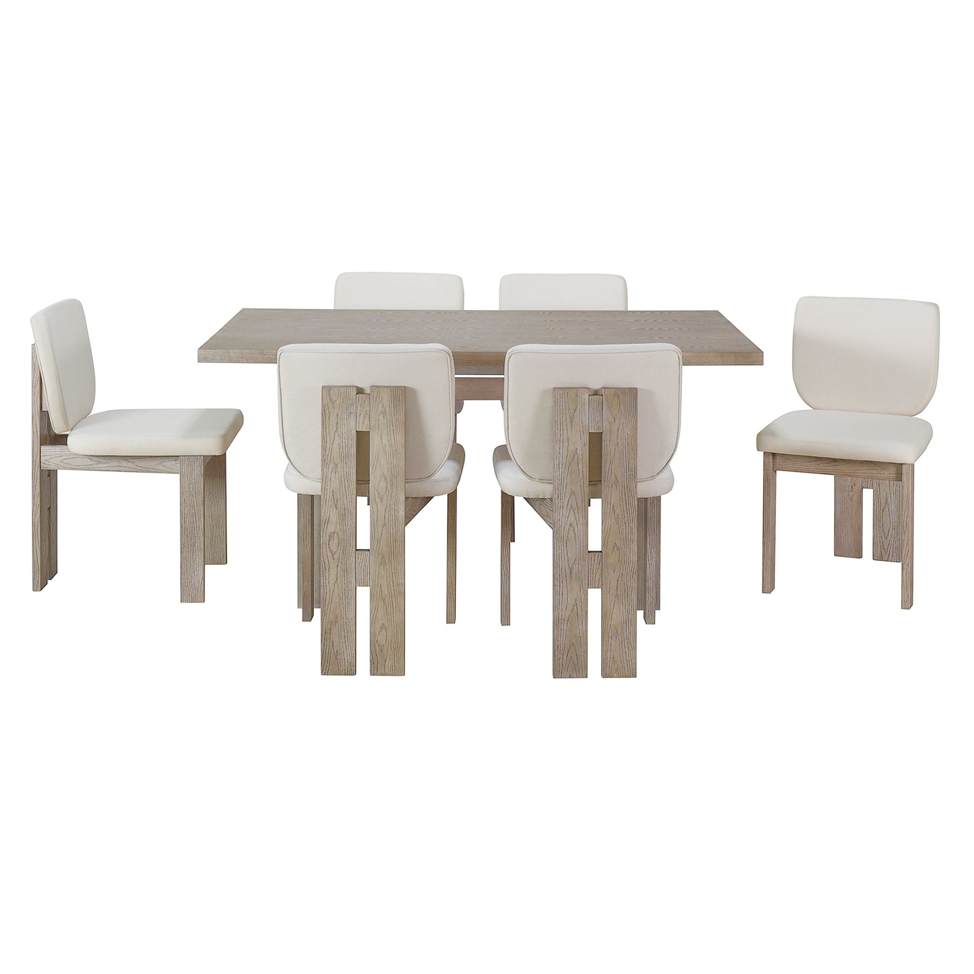 Harper & Bright Designs 7 Pieces Retro Dining Set for 6, Wood Rectangular Table with Designed Trestle Base and 6 Upholstered Chairs for Dining Room and Kitchen, Grey