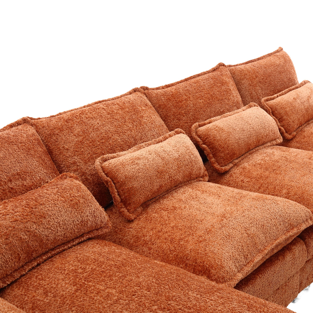 JONPONY109.45 U Shaped Couch,Oversized 4 Seat Sectional with 4 Waist Pillows, Convertible Upholstery Symmetrical Sofá,Sleeper Sofa Couch with Double Chaise Lounge &Memory Foam for Living Room, Beige