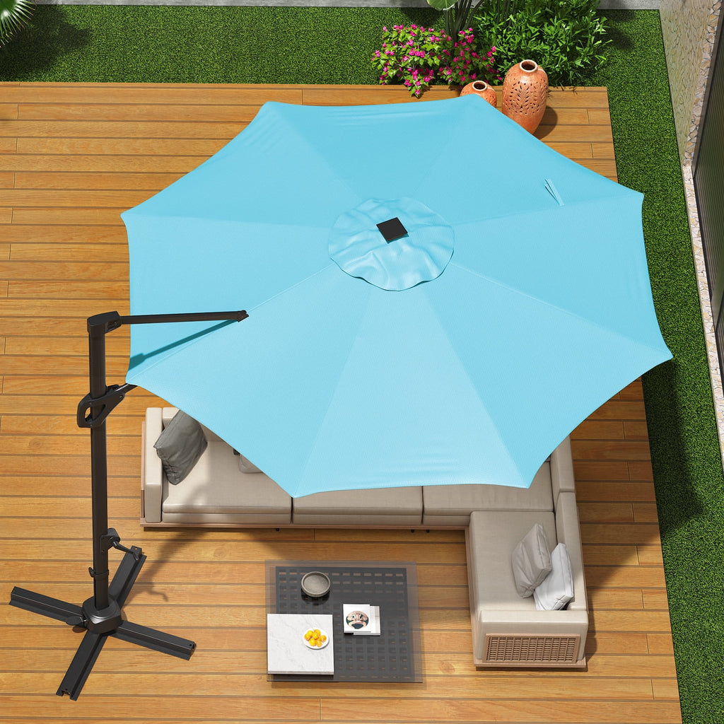 360° Rotating Cantilever Patio Umbrella – Heavy-Duty Waterproof Oxford Canopy, Adjustable Tilt, Rust-Proof Aluminum Frame, Easy Crank, Cross Base – Large Sun Shade for Garden, Poolside, Patio – Grey