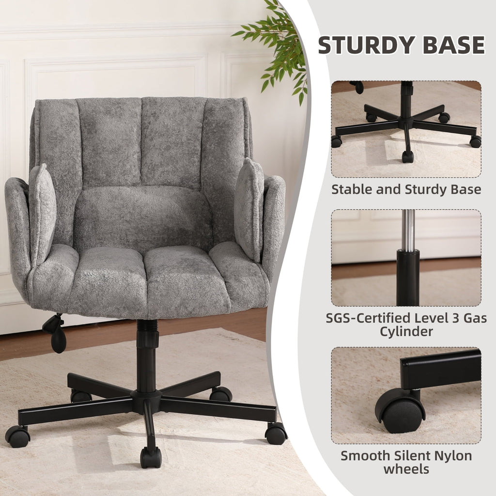 Cross Legged Office Chair with Wheels & Dynamic Airbag Lumbar Support, Criss Cross Wide Seat, 5-Position Fold-Down Armrests, Swivel Vanity Chair for Home Office, Dark Green