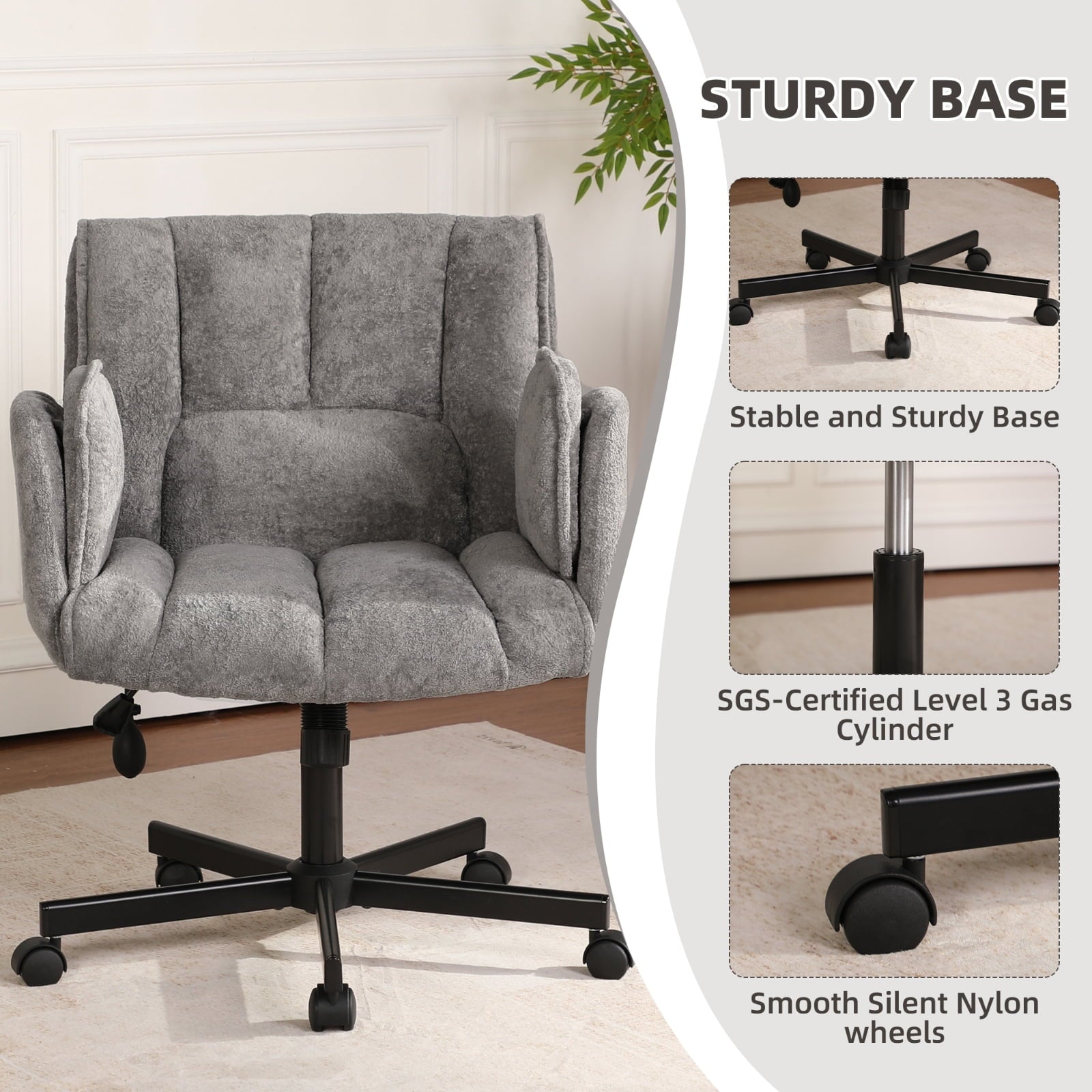 Cross Legged Office Chair with Wheels & Dynamic Airbag Lumbar Support, Criss Cross Wide Seat, 5-Position Fold-Down Armrests, Swivel Vanity Chair for Home Office, Dark Green