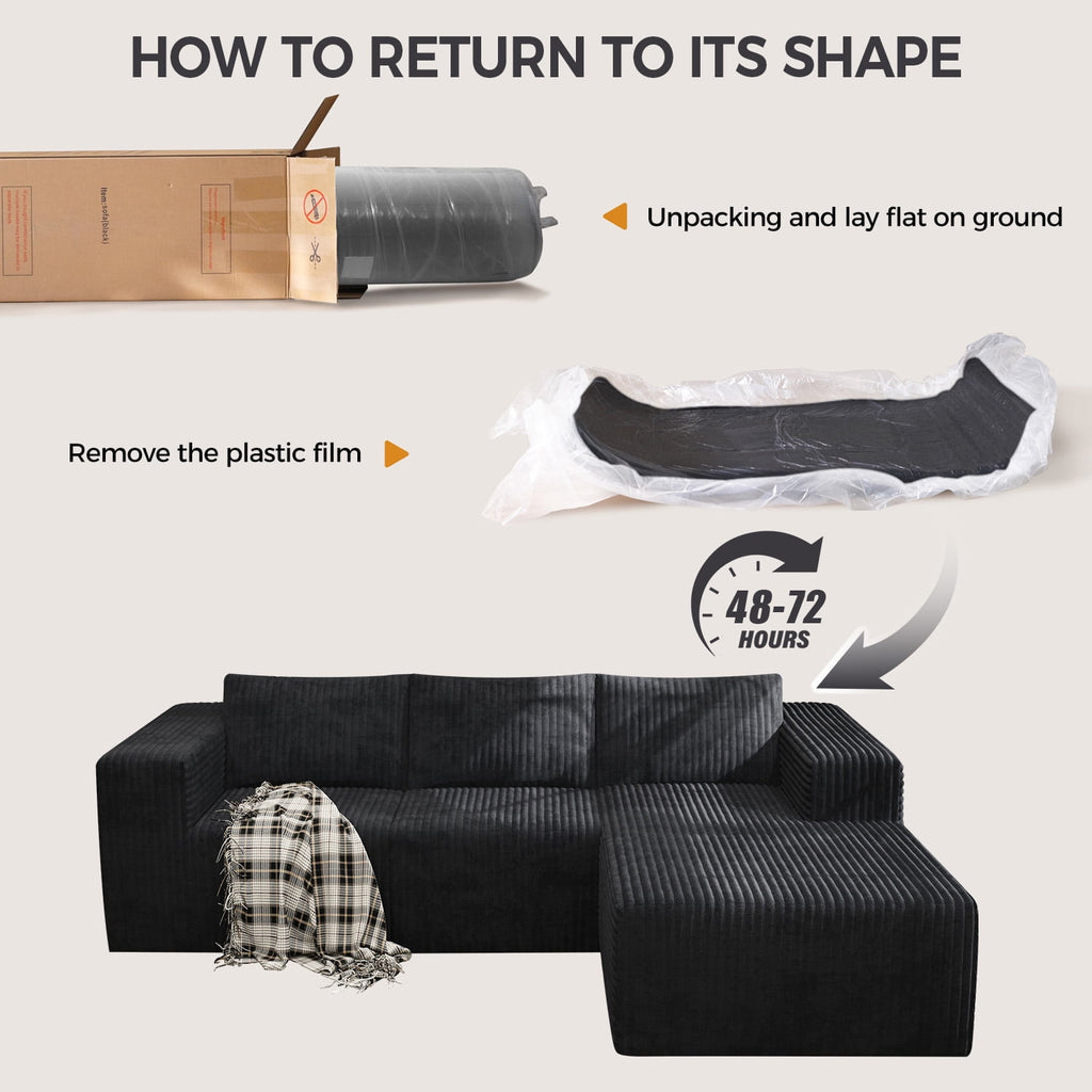 YVDNHP Modular Cloud Sofa - No Assembly Required, 107.8 Oversized L-Shaped Sectional with Chaise, Flannel Fabric Deep Seating Couch for Living Room