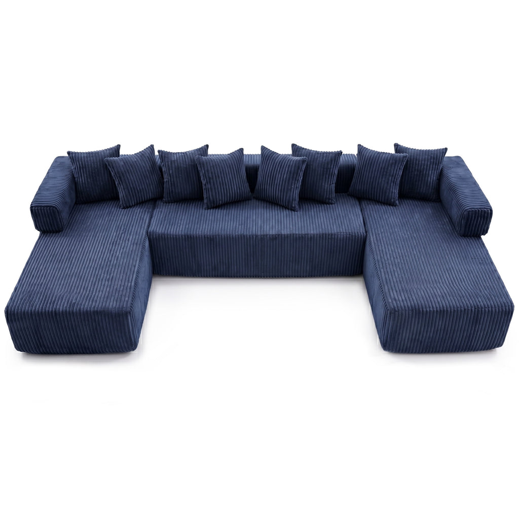 SOULART 138.5 U Shaped Sectional Couch,Gray Cloud Boneless Sofa For Living Room,Plush Corduroy Couches With Deep Seat Chaise Lounge,No Assembly Required