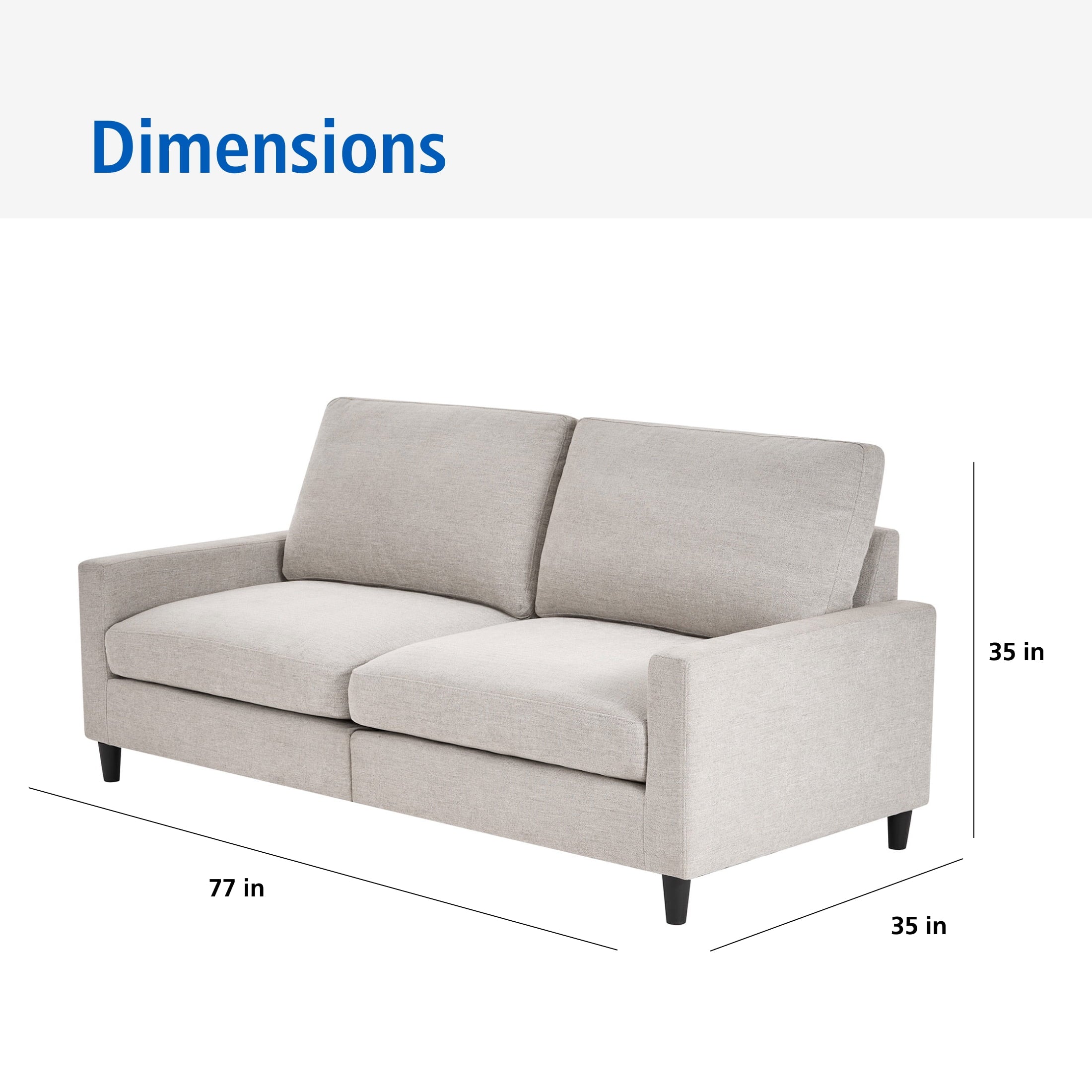 Mainstays 77 Square Arm Sofa, Light Grey