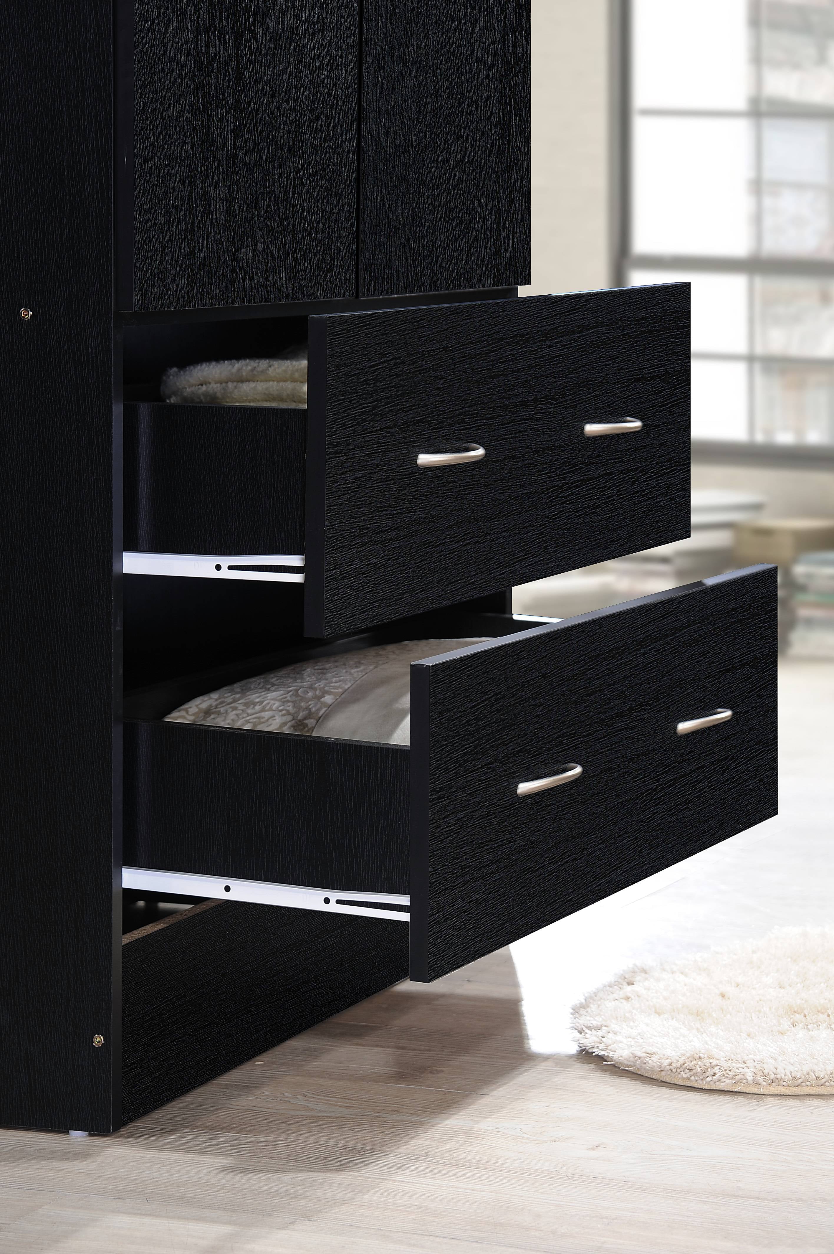 Hodedah 2-Door Armoire with 2-Drawers and Clothing Rod in Black