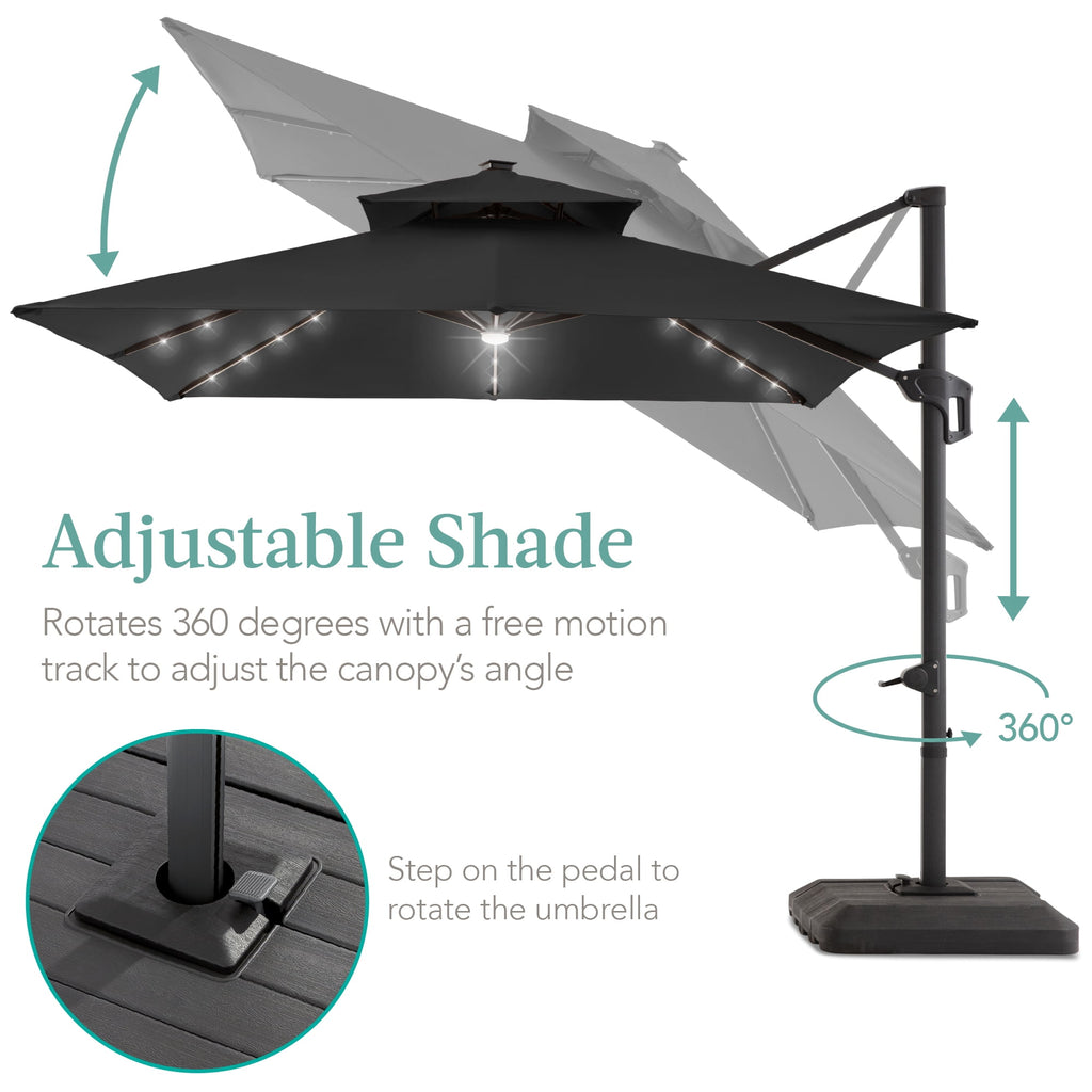 Best Choice Products 10x10ft 2-Tier Square Outdoor Solar LED Cantilever Patio Umbrella w/ Base Included - Tan
