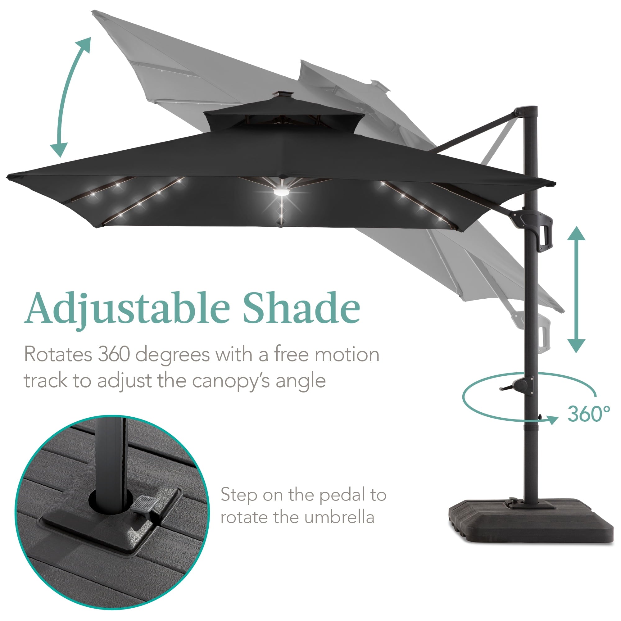 Best Choice Products 10x10ft 2-Tier Square Outdoor Solar LED Cantilever Patio Umbrella w/ Base Included - Tan