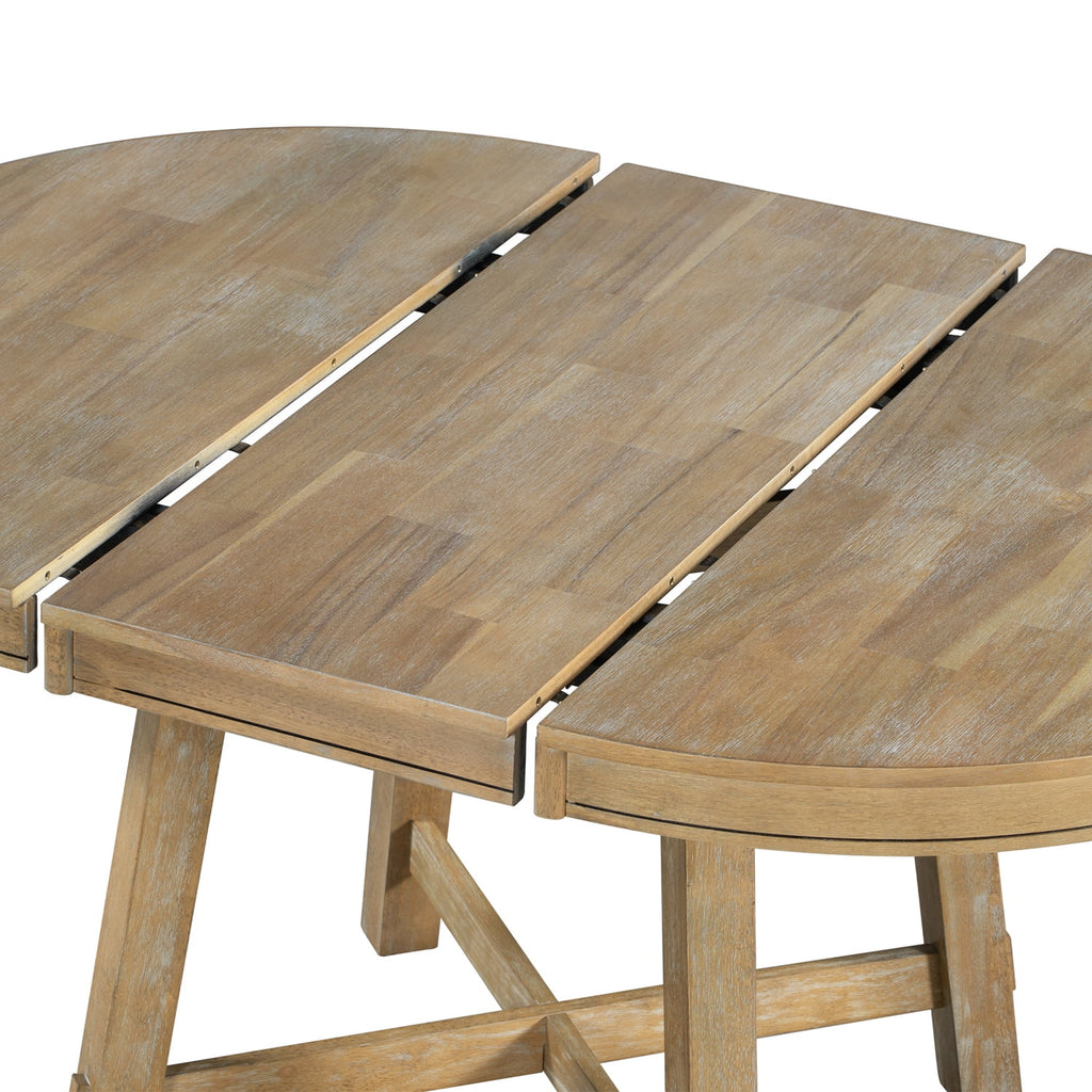 Harper & Bright Designs Extendable Dining Table Set for 4 Upholstered Chairs Functional Retro Style Table for Dining Room Kitchen, Natural Wood Wash