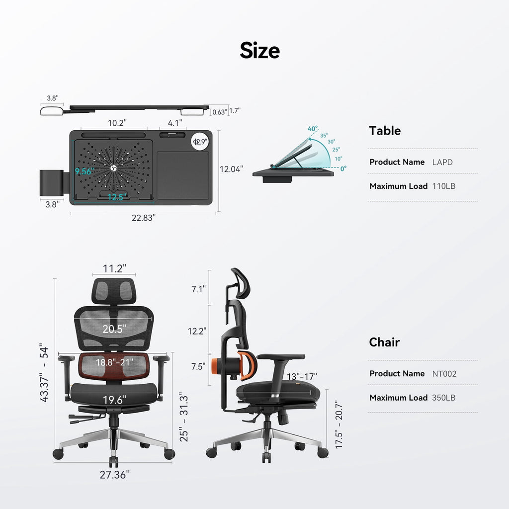 Newtral NT002 Ergonomic Chair with Laptop Tray for Home Office & Gaming