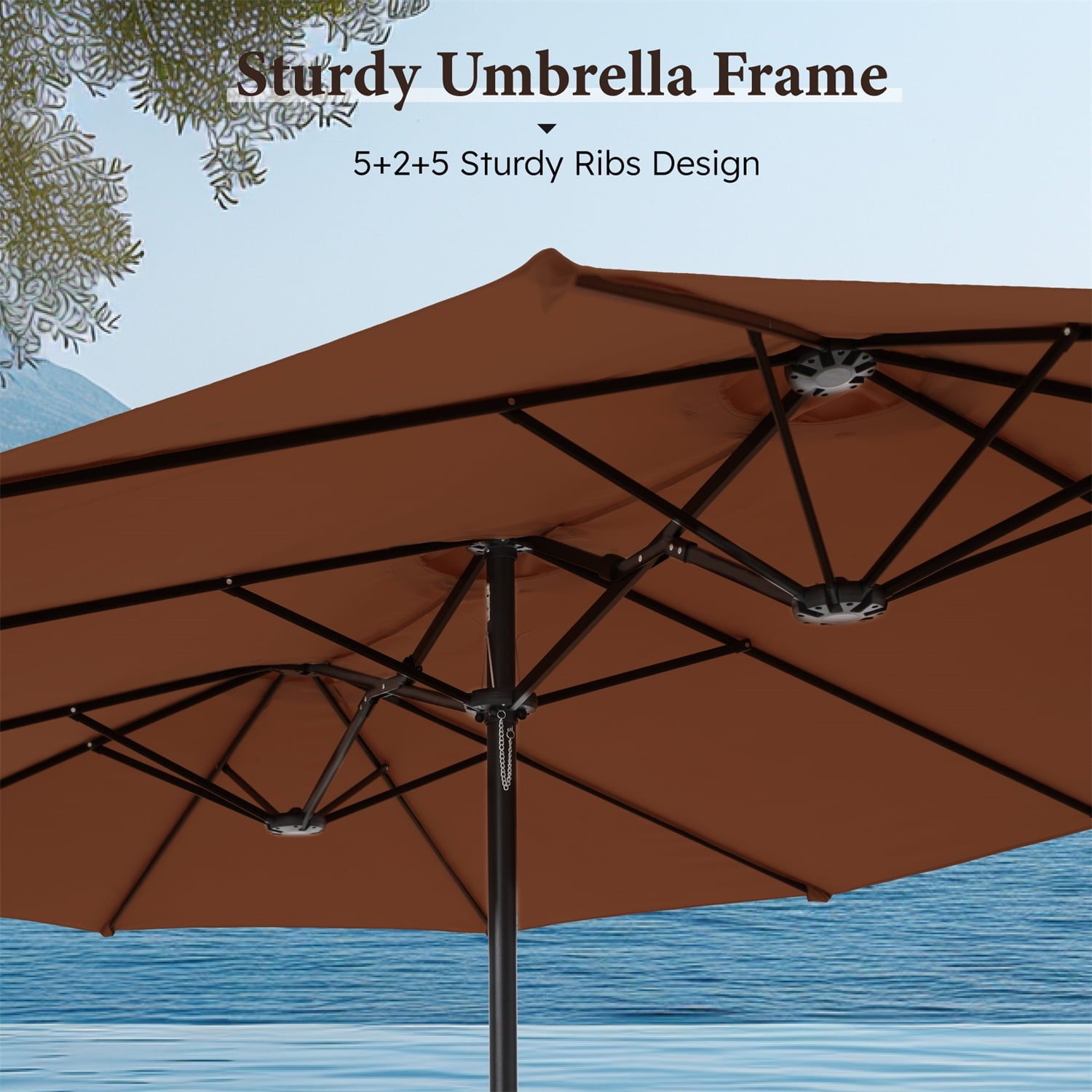 SUMMIT LIVING 15 ft Large Patio Umbrella with Base (Included) Double-Sided Rectangular Outdoor Deck Umbrella for Outside - Beige