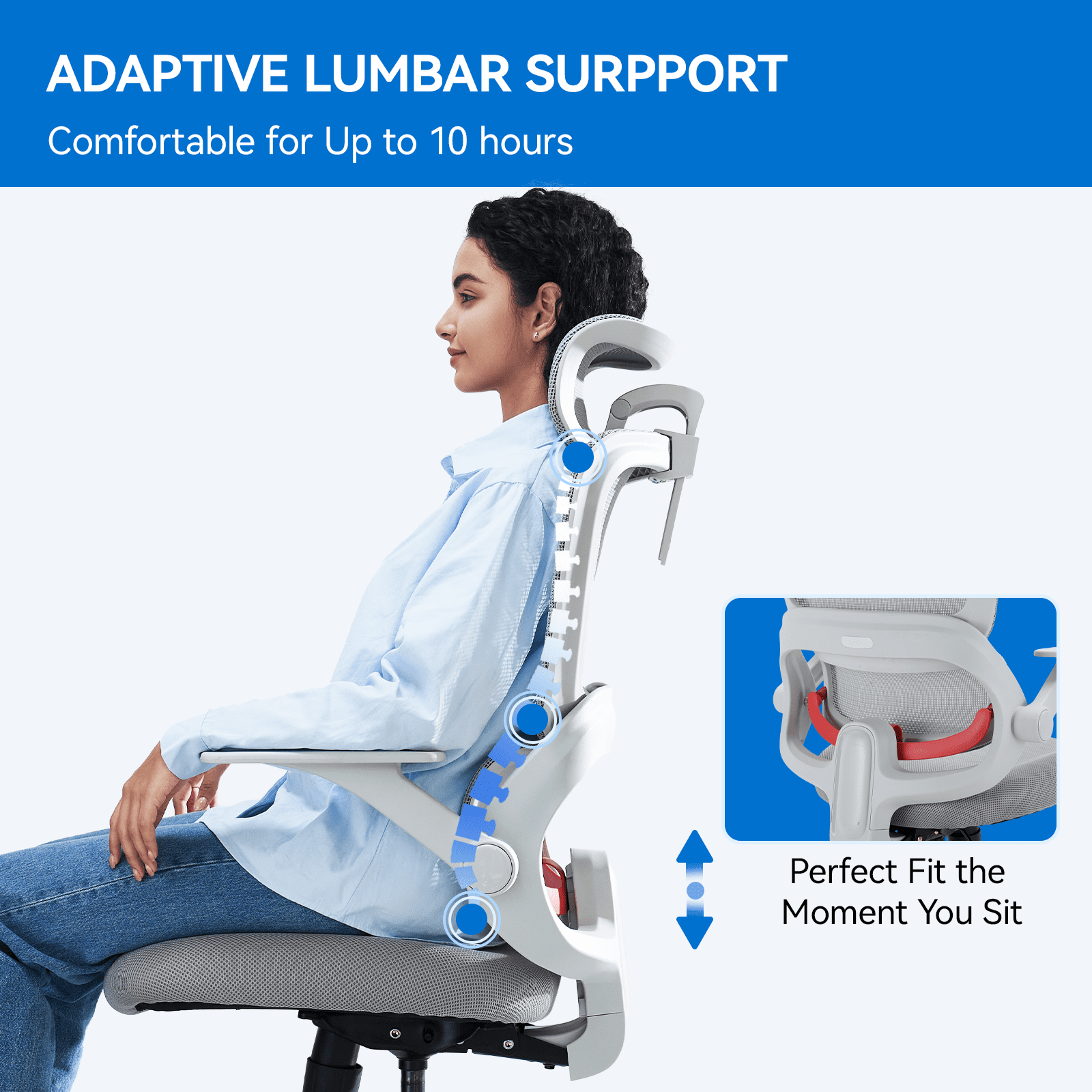 SIHOO B100 Se Office Chair, Executive Chair with Cotton Seat, Dual-Back Ergonomic Chair, 2D Adjustable Headrest & Flip Link Armrest, Comfort Mesh Chair for Home Office & Gaming, 265lbs, Gray