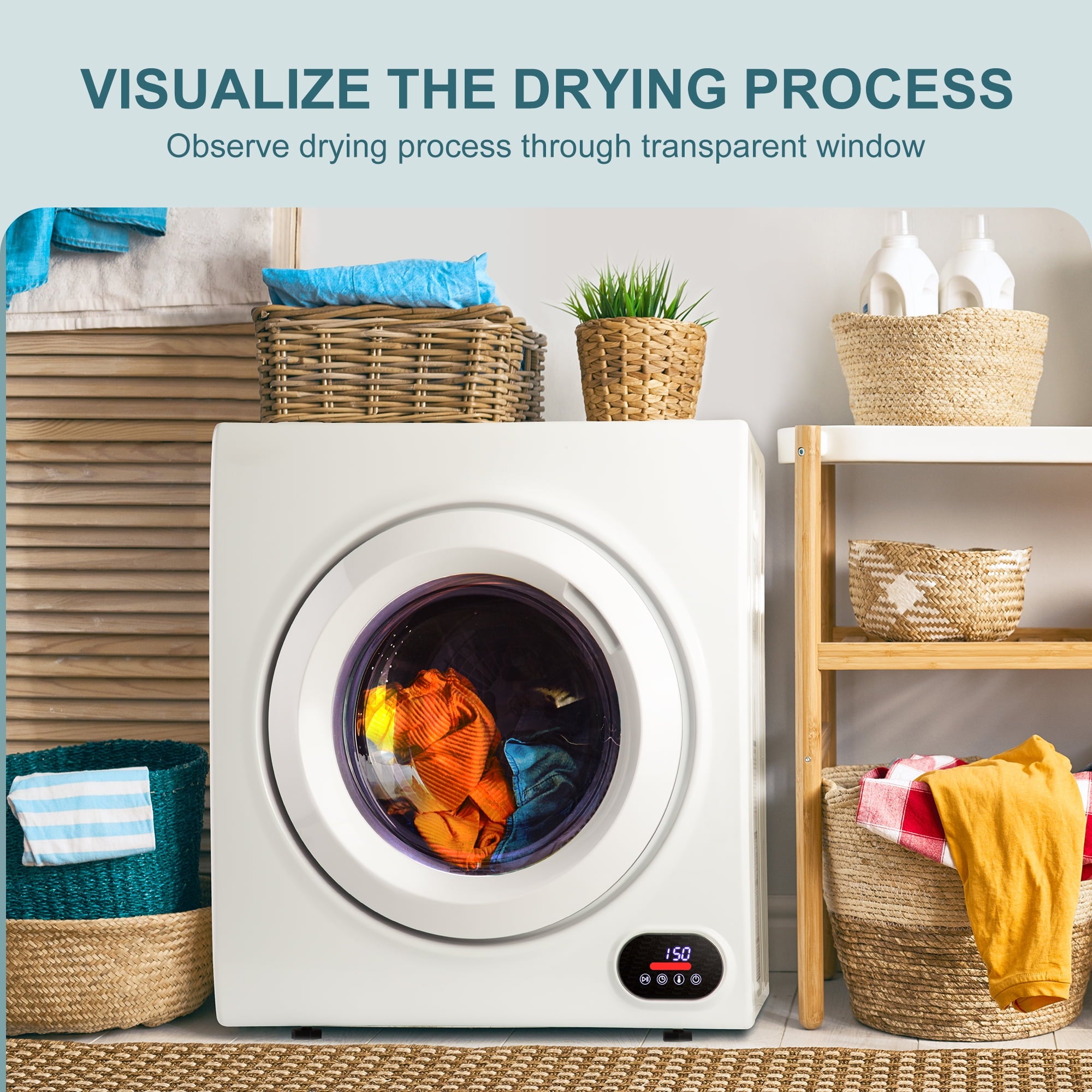 Simzlife 1.6 Cu. ft. Portable Clothes Dryer, Electric Compact Dryer Machine, 19.5 in W, 23.6 in H