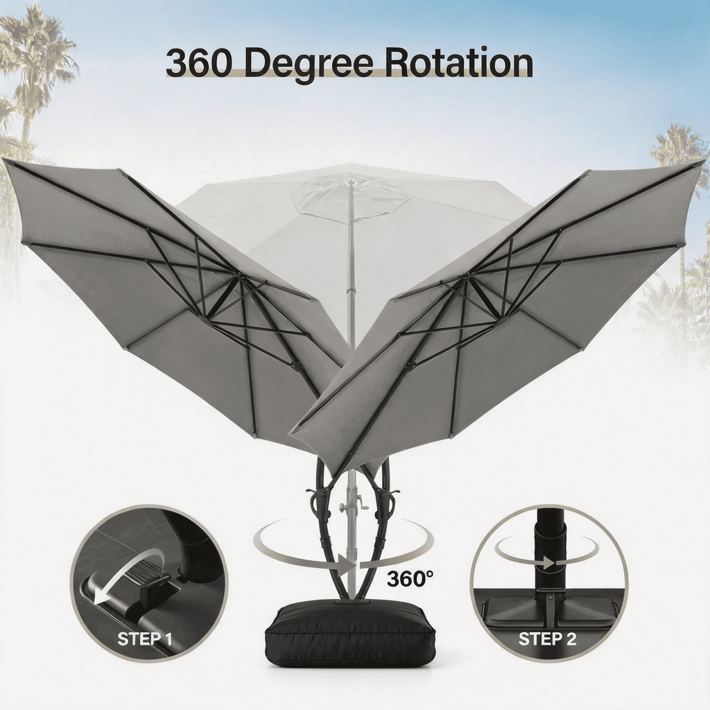 LAUSAINT HOME 11 FT Outdoor Patio Umbrella with Base, Aluminum Cantilever Umbrella with Crank, Gray