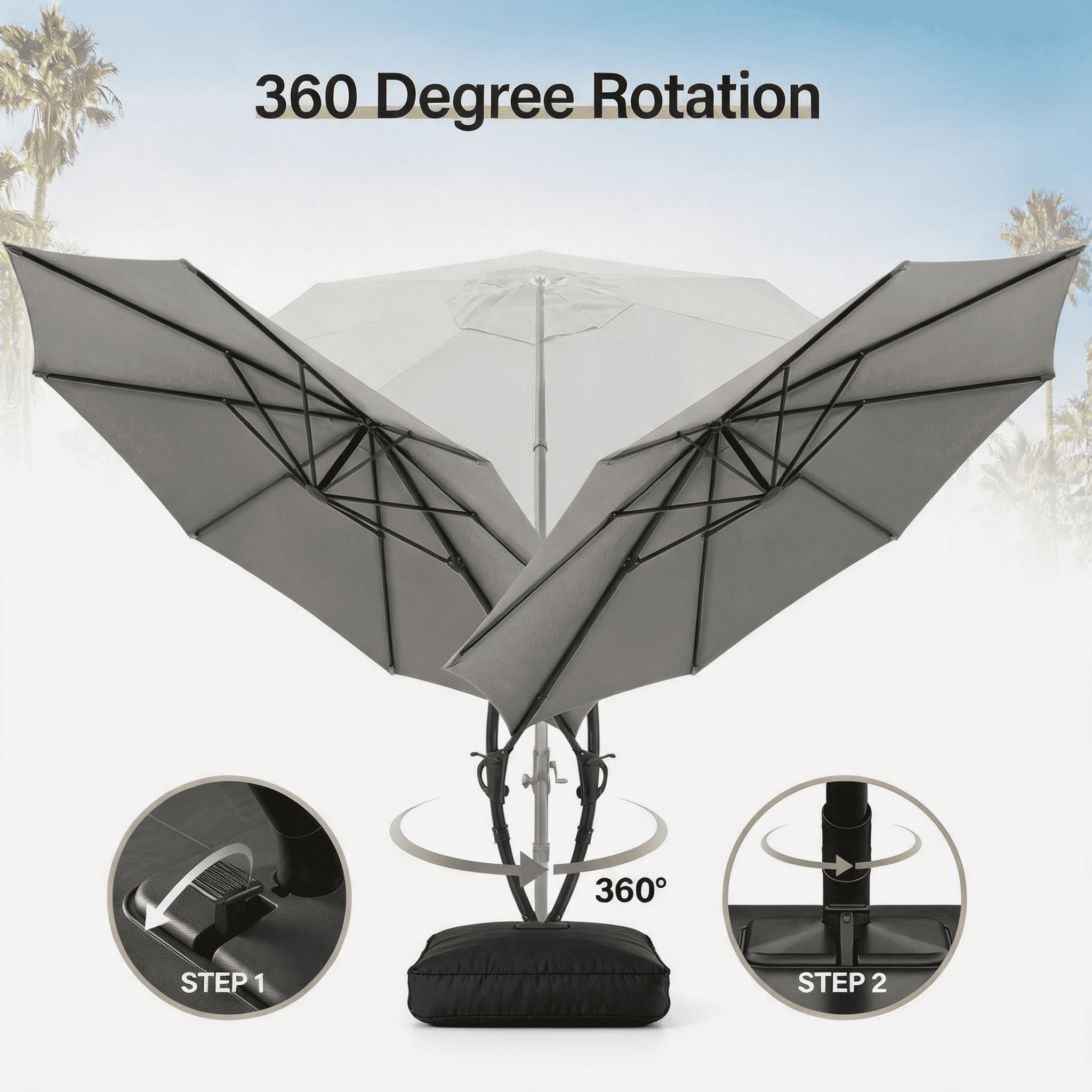 LAUSAINT HOME 11 FT Outdoor Patio Umbrella with Base, Aluminum Cantilever Umbrella with Crank, Gray