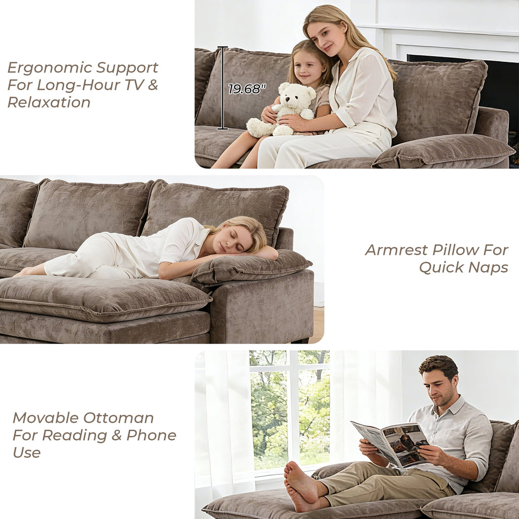 Ktaxon Sectional Sofa L Shaped Couch with Chaise Living Room Sleeper Set, 2 Seats with Chenille and Double Layer Cushions 86 W Beige