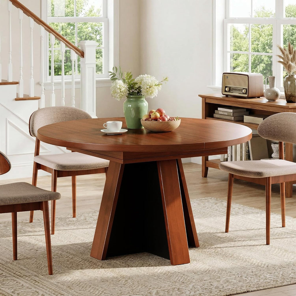 Laisnet 47 Round Dining Table for 6, Modern Wooden Dinner Table for Kitchen Living Room, Black