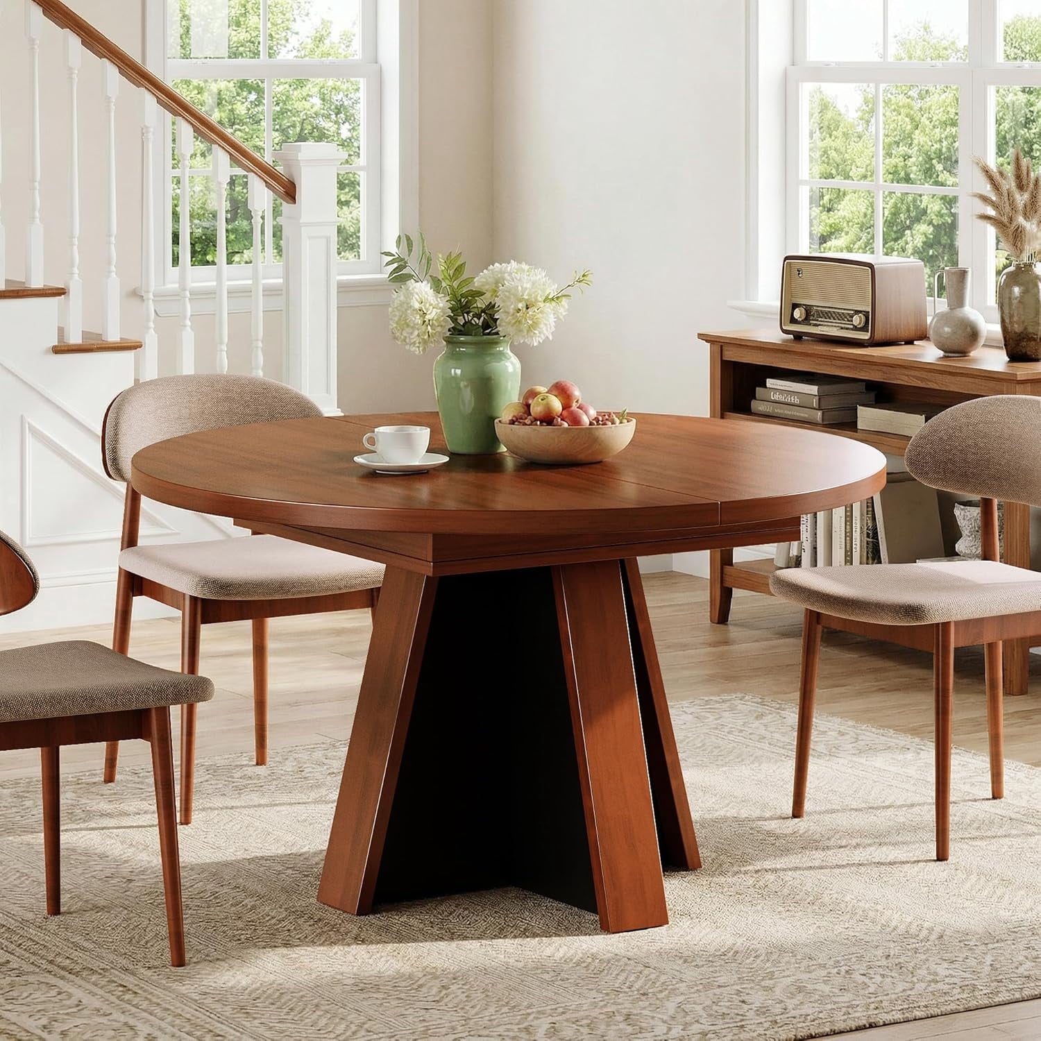 Laisnet 47 Round Dining Table for 6, Modern Wooden Dinner Table for Kitchen Living Room, Black