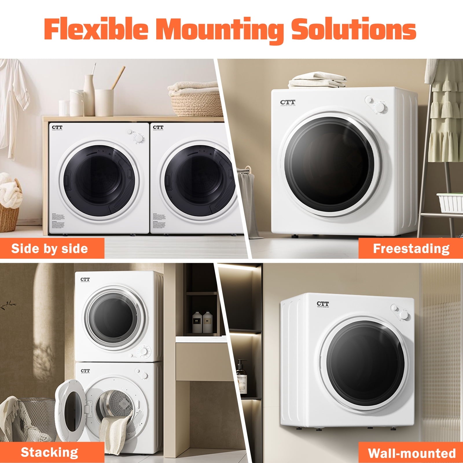 CTT 1500W Portable Clothes Dryer 3.5 cu.ft, 110V Portable Dryers for Laundry with  4 Drying Mode, Apartments, RVs, Dorms