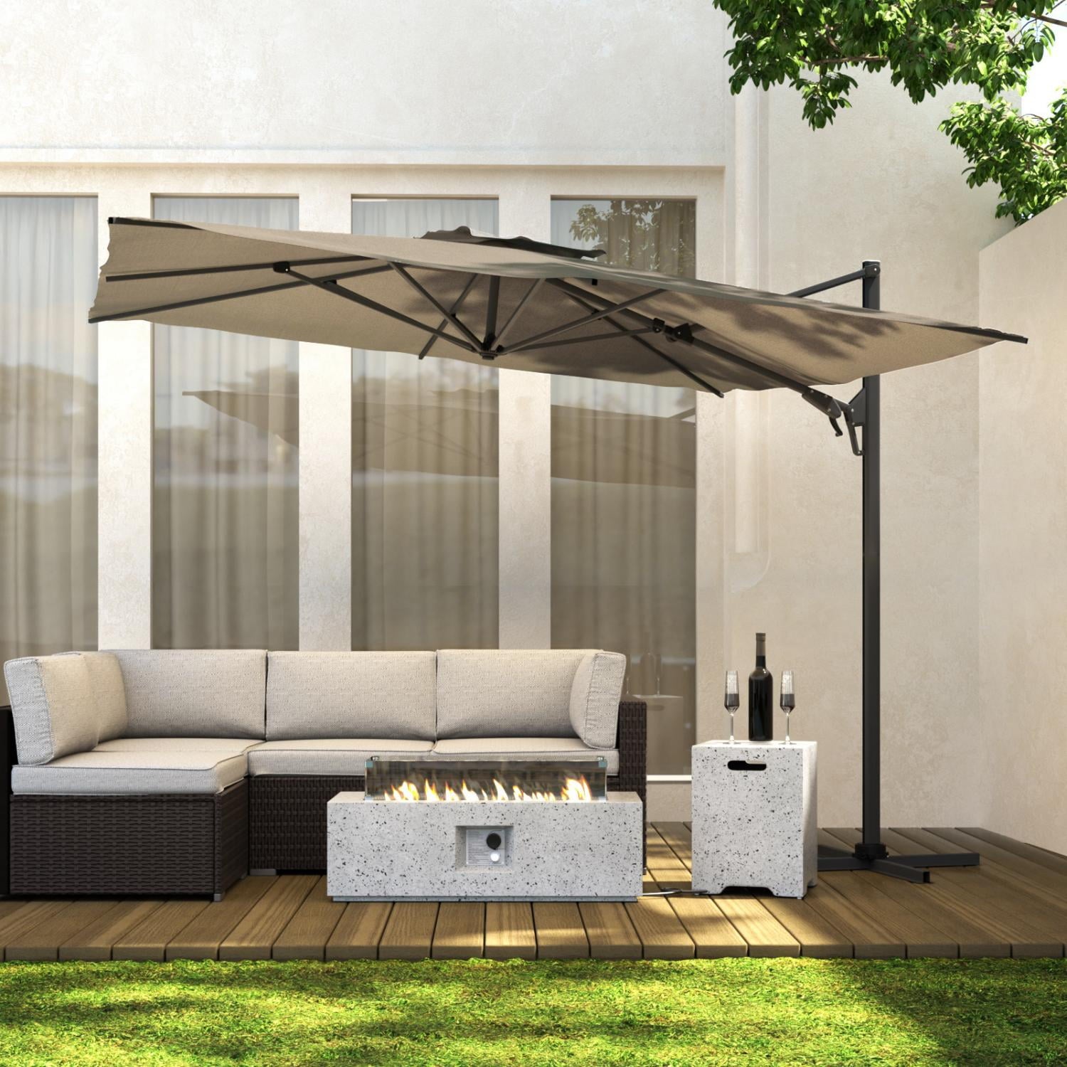 COSIEST 10FT Cream Double Top Cantilever Outdoor Umbrellas, Large Square Windproof Patio Umbrella for Garden, Deck, Pool