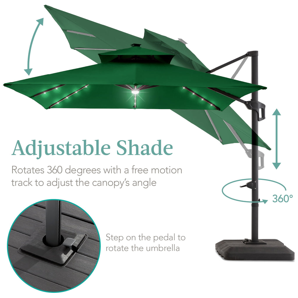 Best Choice Products 10x10ft 2-Tier Square Outdoor Solar LED Cantilever Patio Umbrella w/ Base Included - Tan