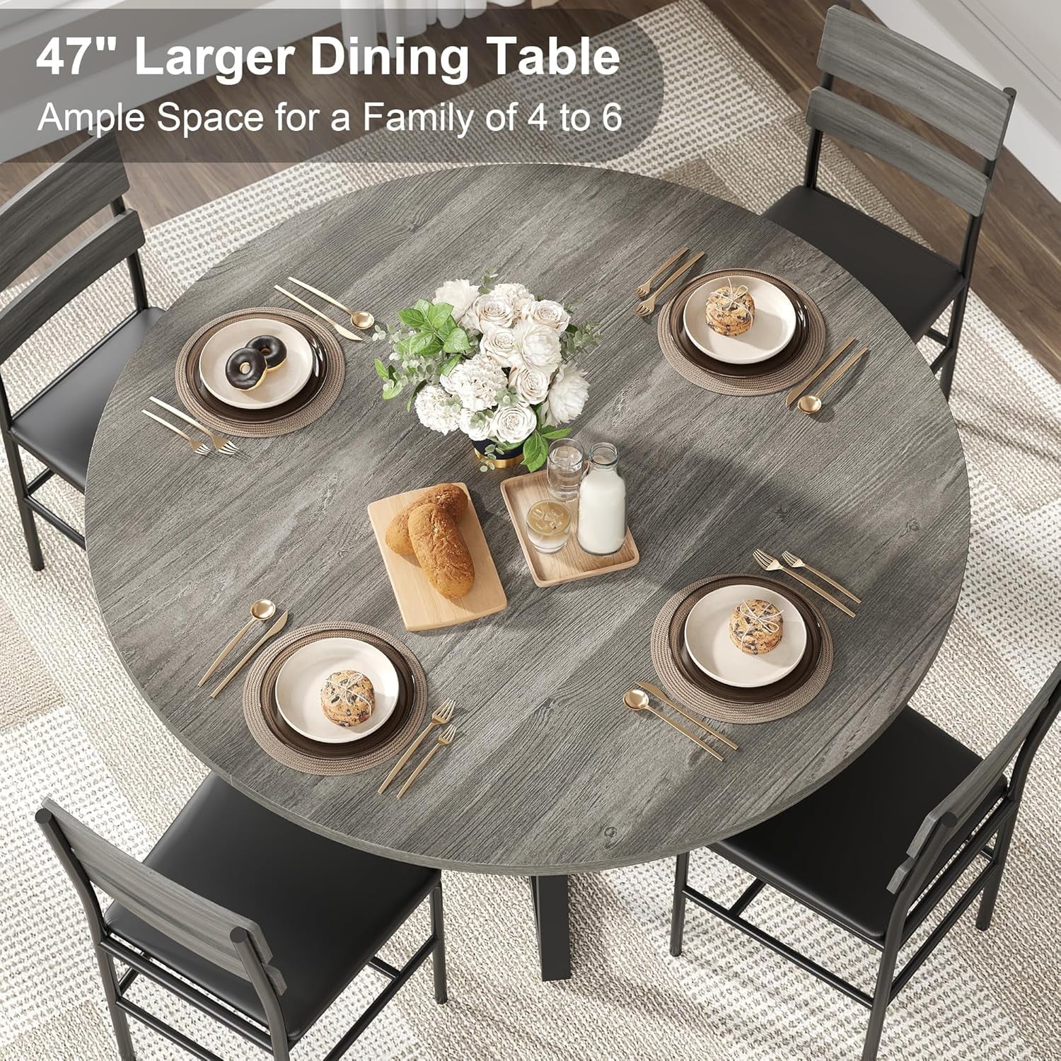 Behome 42” Round Dining Table for 4-6,Wooden Kitchen Table with Storage Shelf,Farmhouse Circle Tables for Dining Room, Living Room
