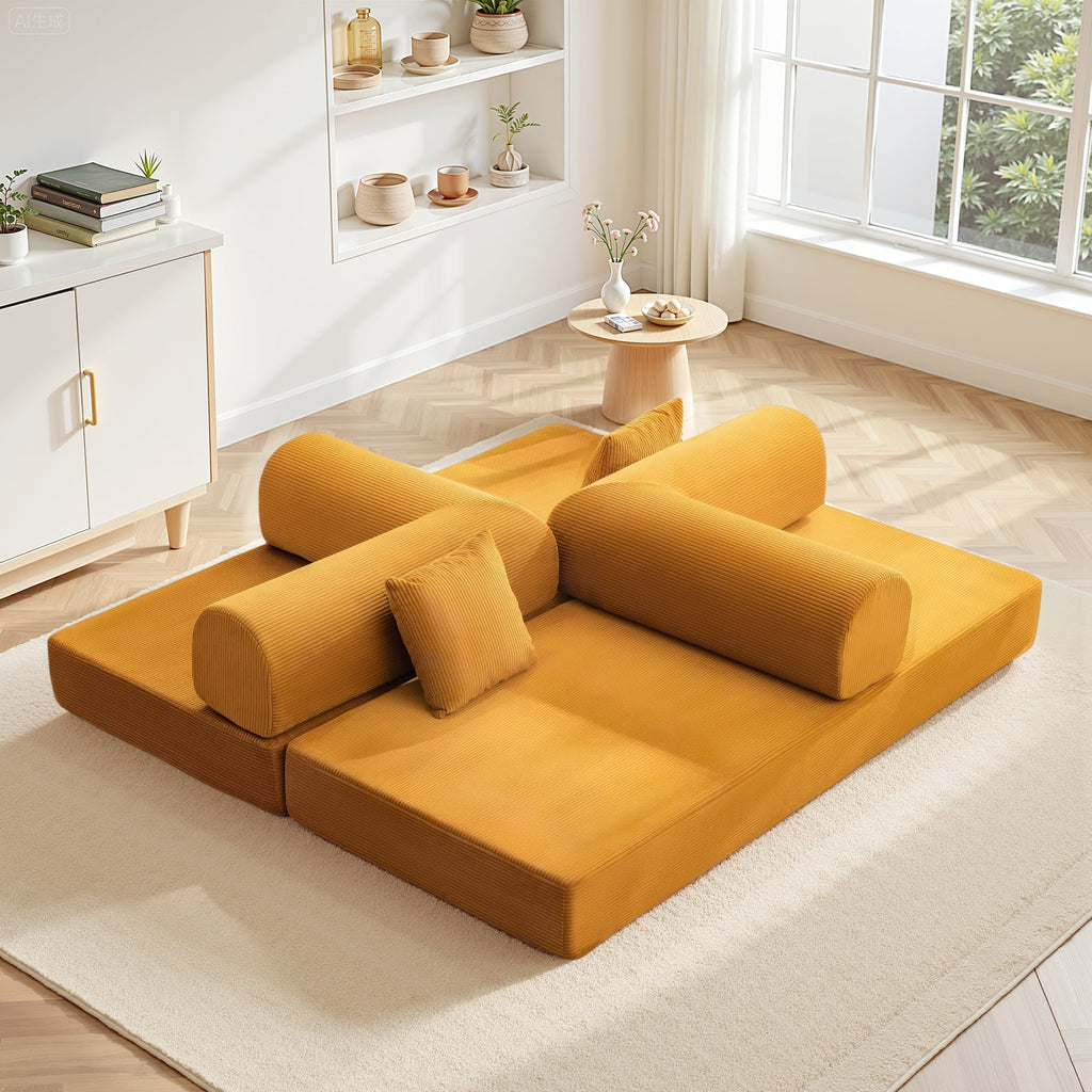 COOLHUT 63 W Combination Sofa, High Rebound Density Foam Sofa Couch, Two Forms Floor Couch Three Seats Sofa Bed for Living Room, Bedroom, Green