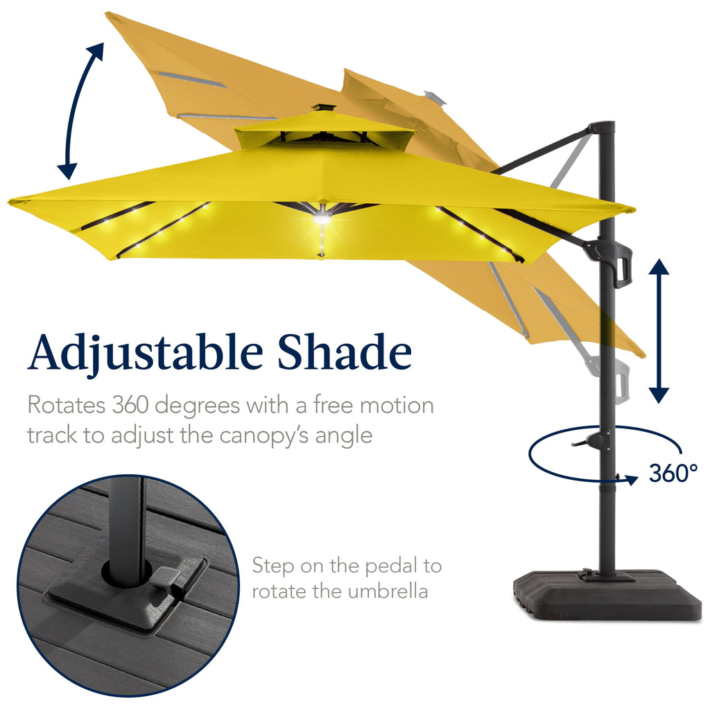 Best Choice Products 12x12ft 2-Tier Square Outdoor Solar LED Cantilever Umbrella w/ 360-Rotating Base   Gray