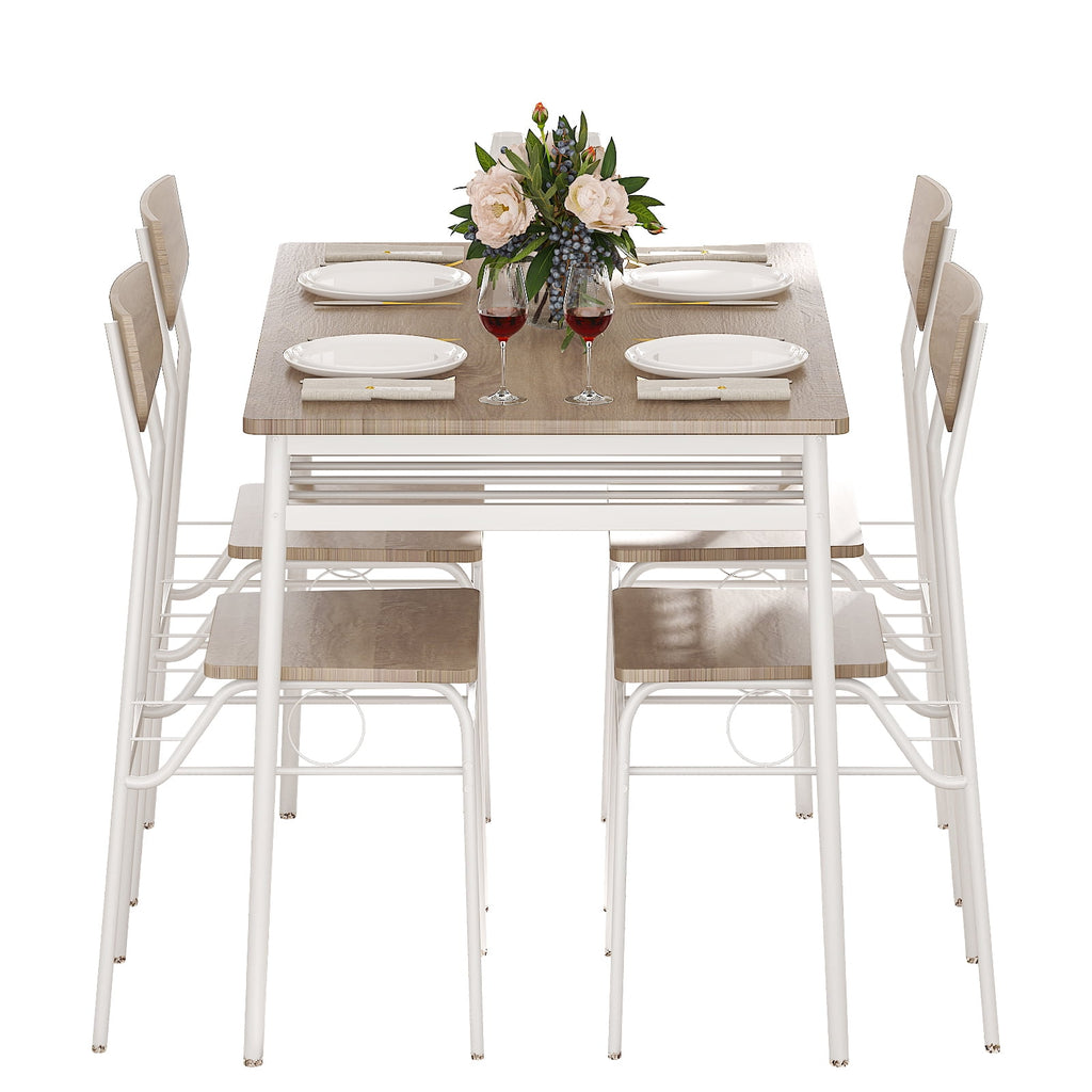 Ktaxon Dining Table Set for 4/6 with Storage Racks, Dining Room Table Set for 4/6 Modern Design, Kitchen Table and Chairs for Home Kitchen, Natural Wood